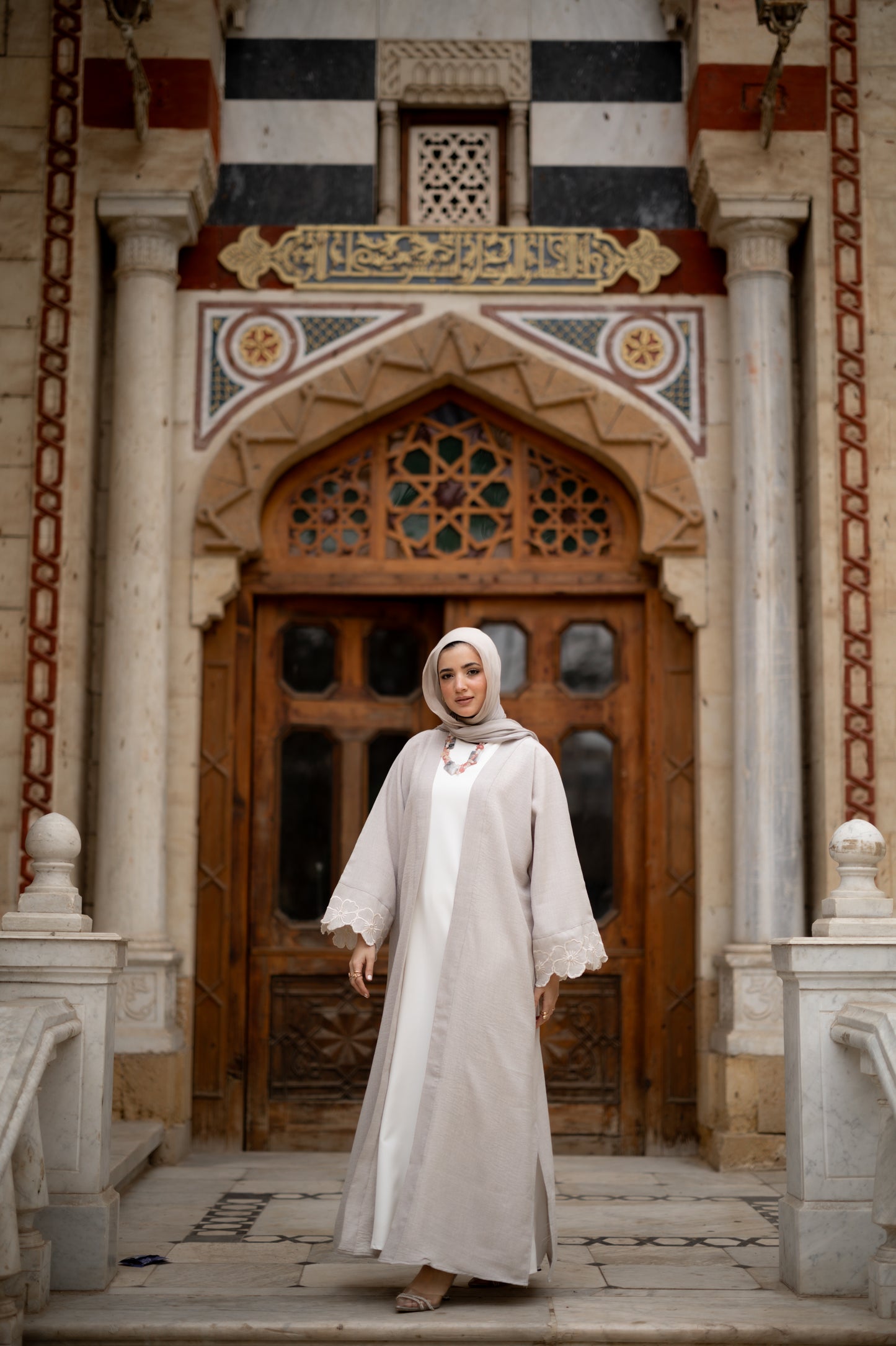 Floral Embroidered Abaya in Grey