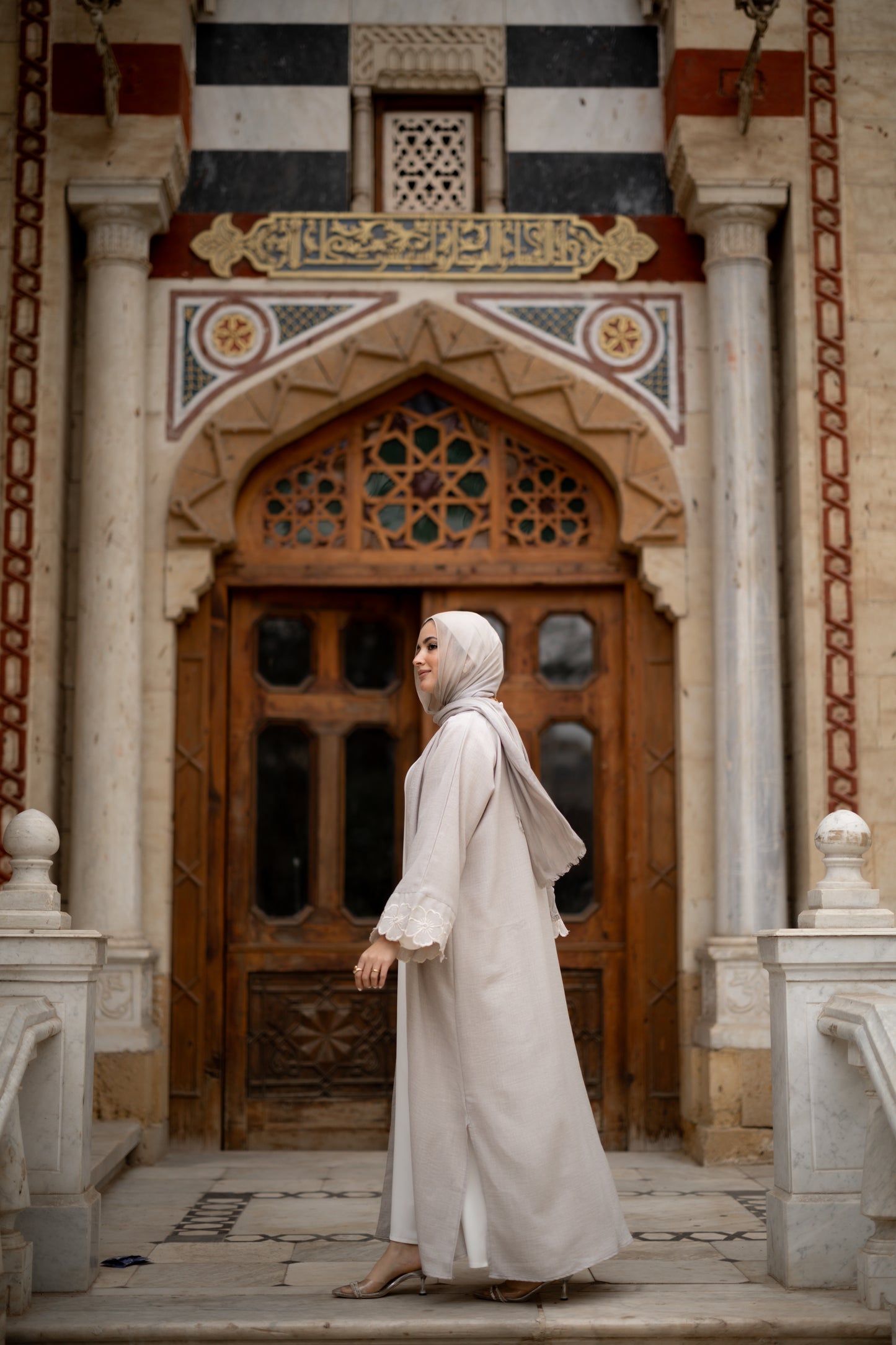 Floral Embroidered Abaya in Grey