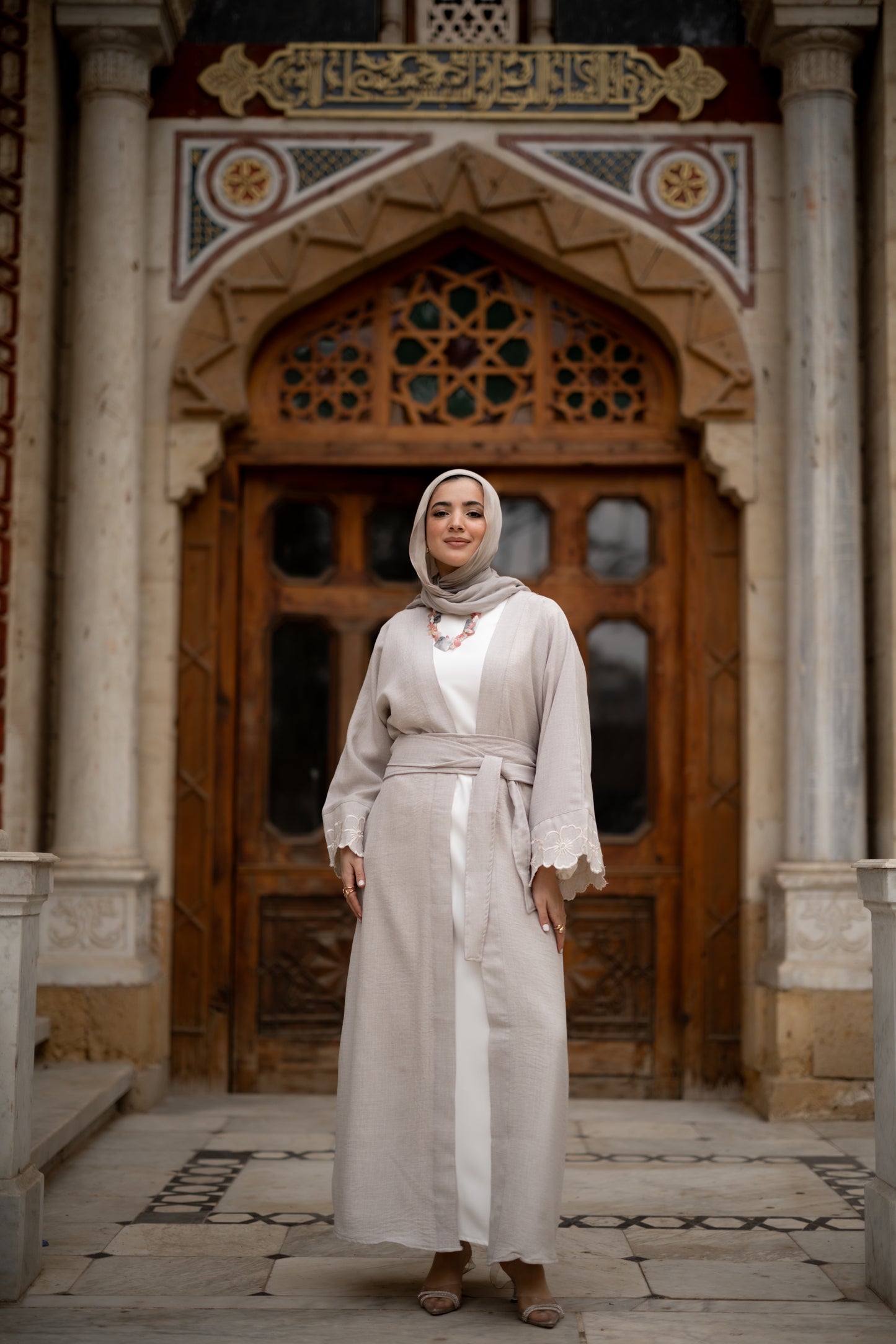 Floral Embroidered Abaya in Grey