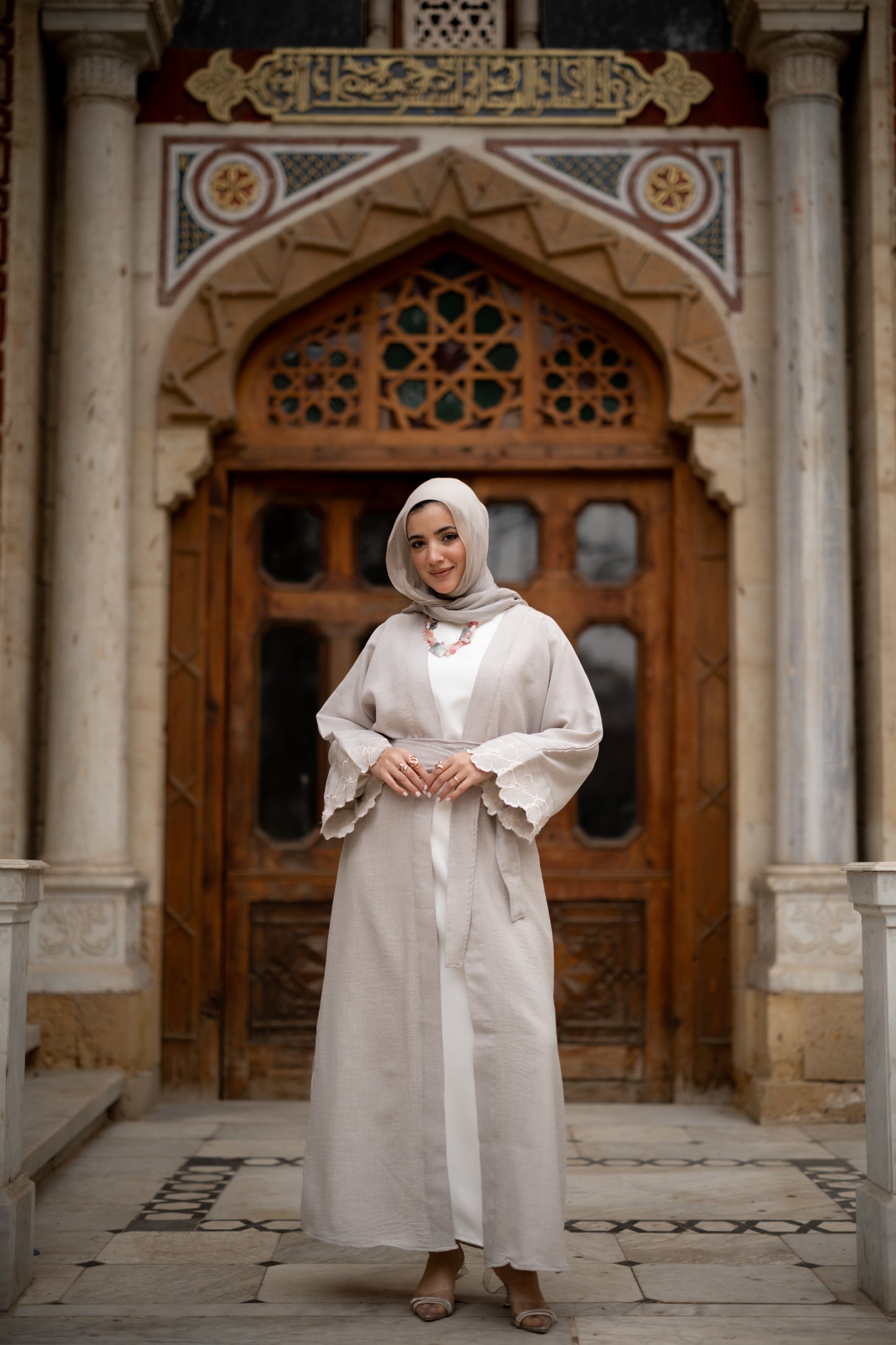 Floral Embroidered Abaya in Grey
