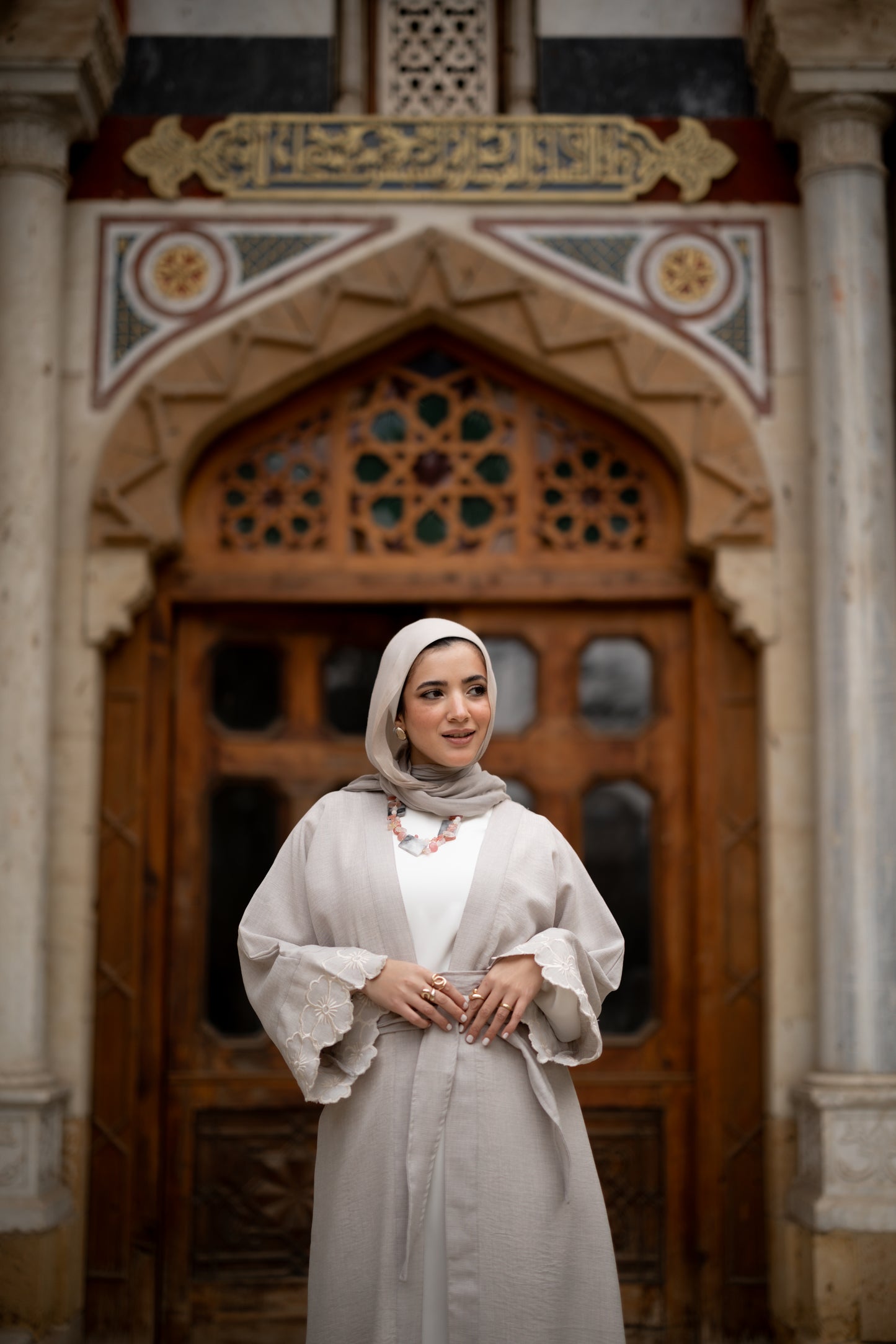 Floral Embroidered Abaya in Grey