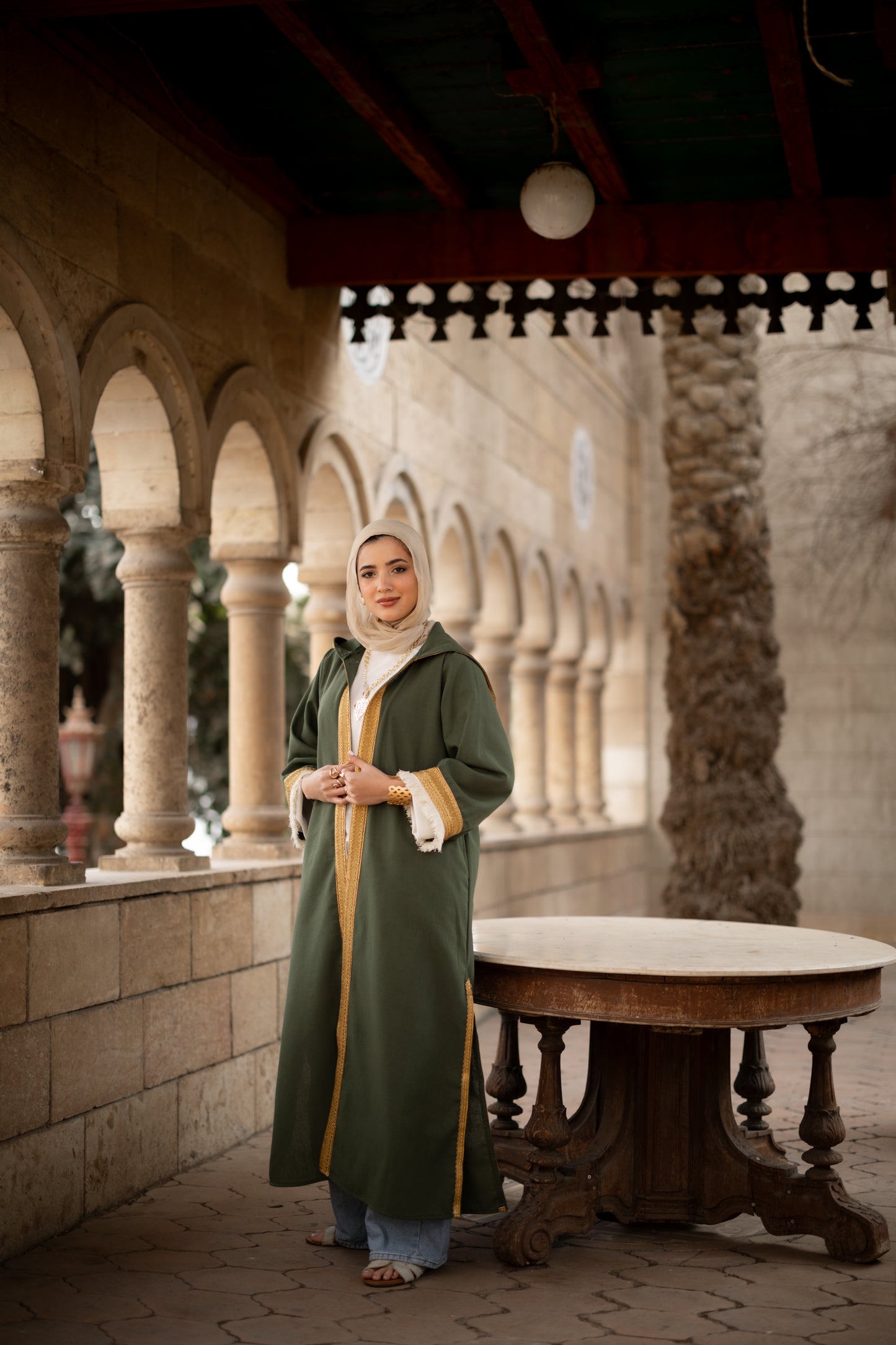 Linen Kaftan Maghrebi in Olive
