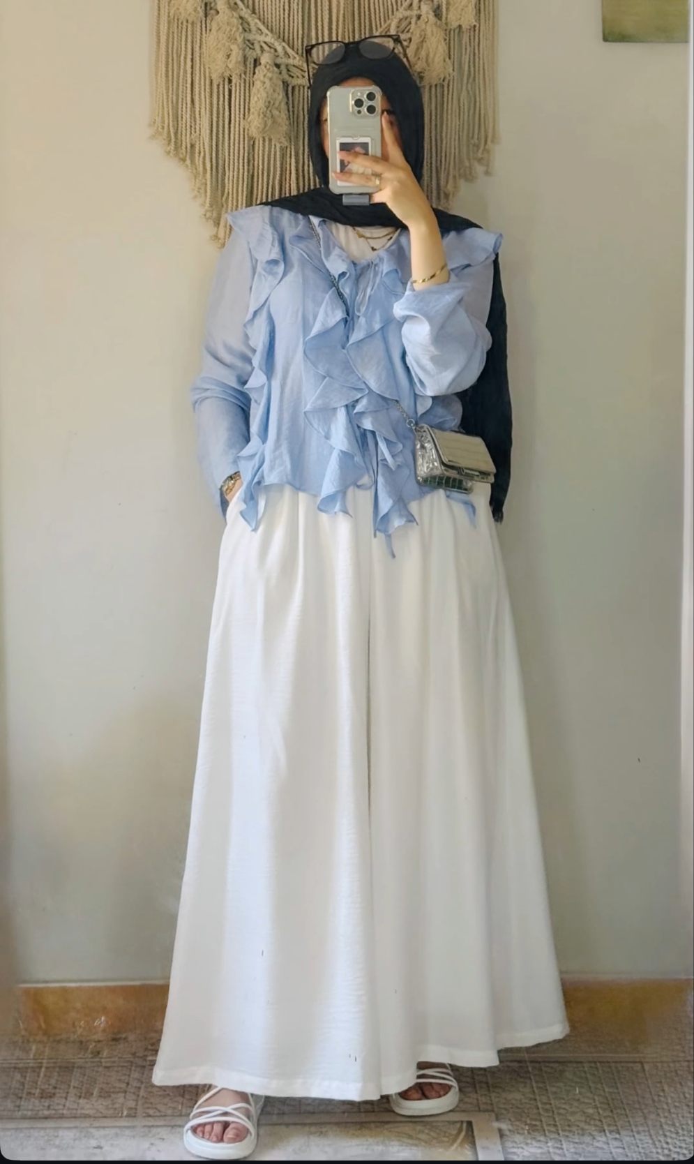 Ruffles Open Blouse in Baby Blue
