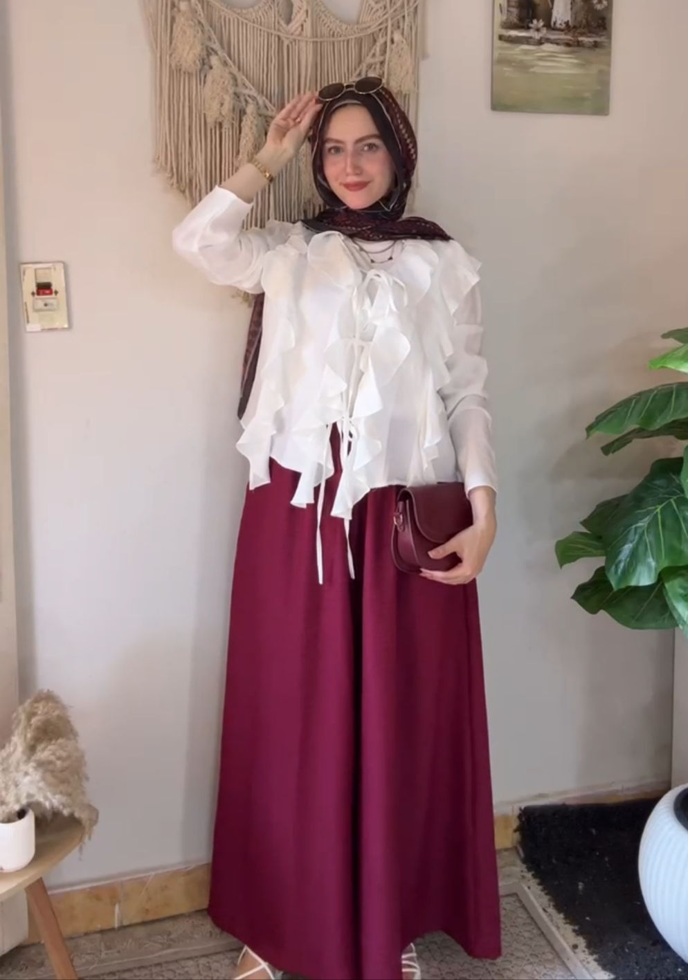 Wide Leg Linen Pants in Burgundy