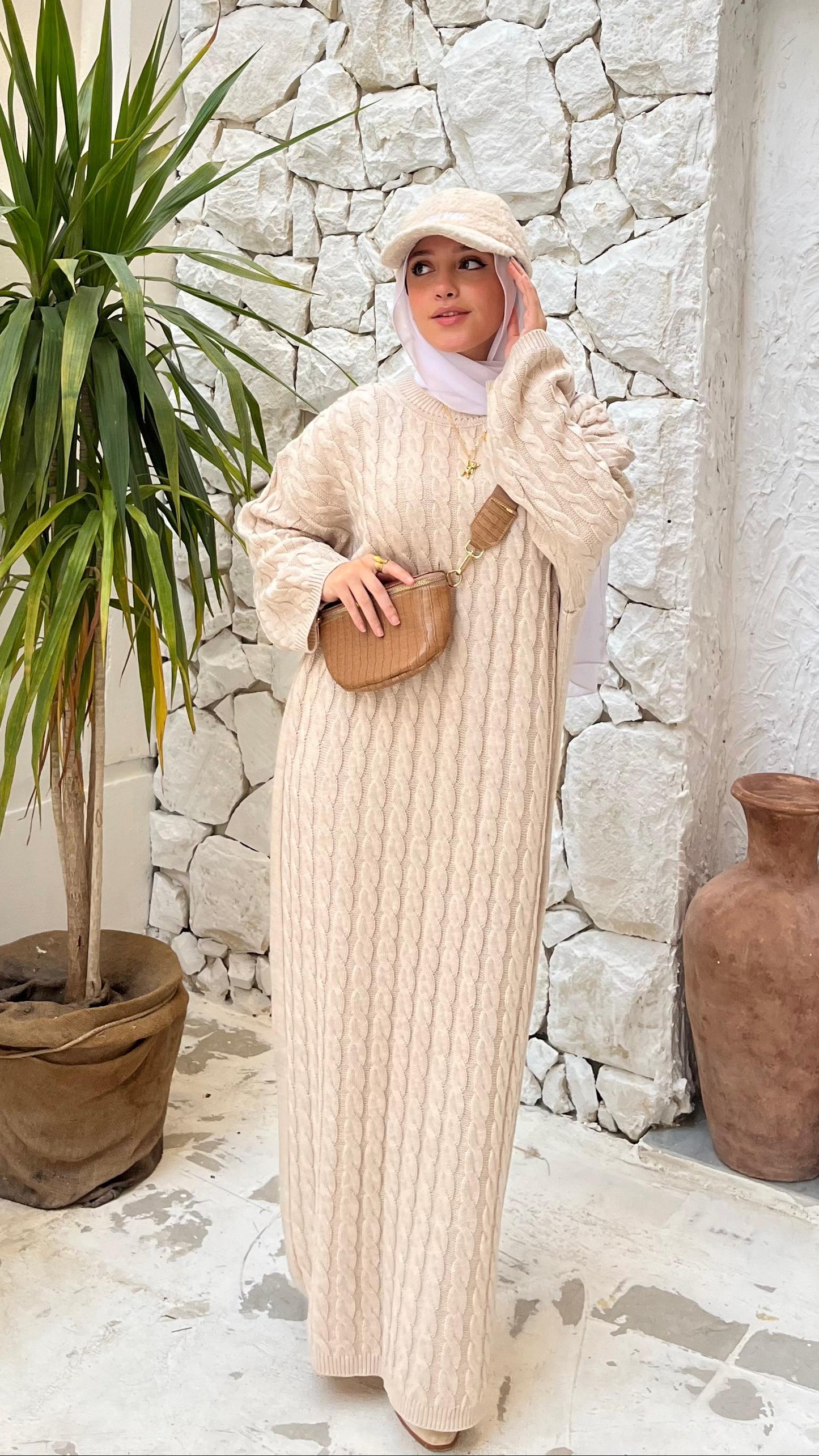Braided Winter Dress in Beige
