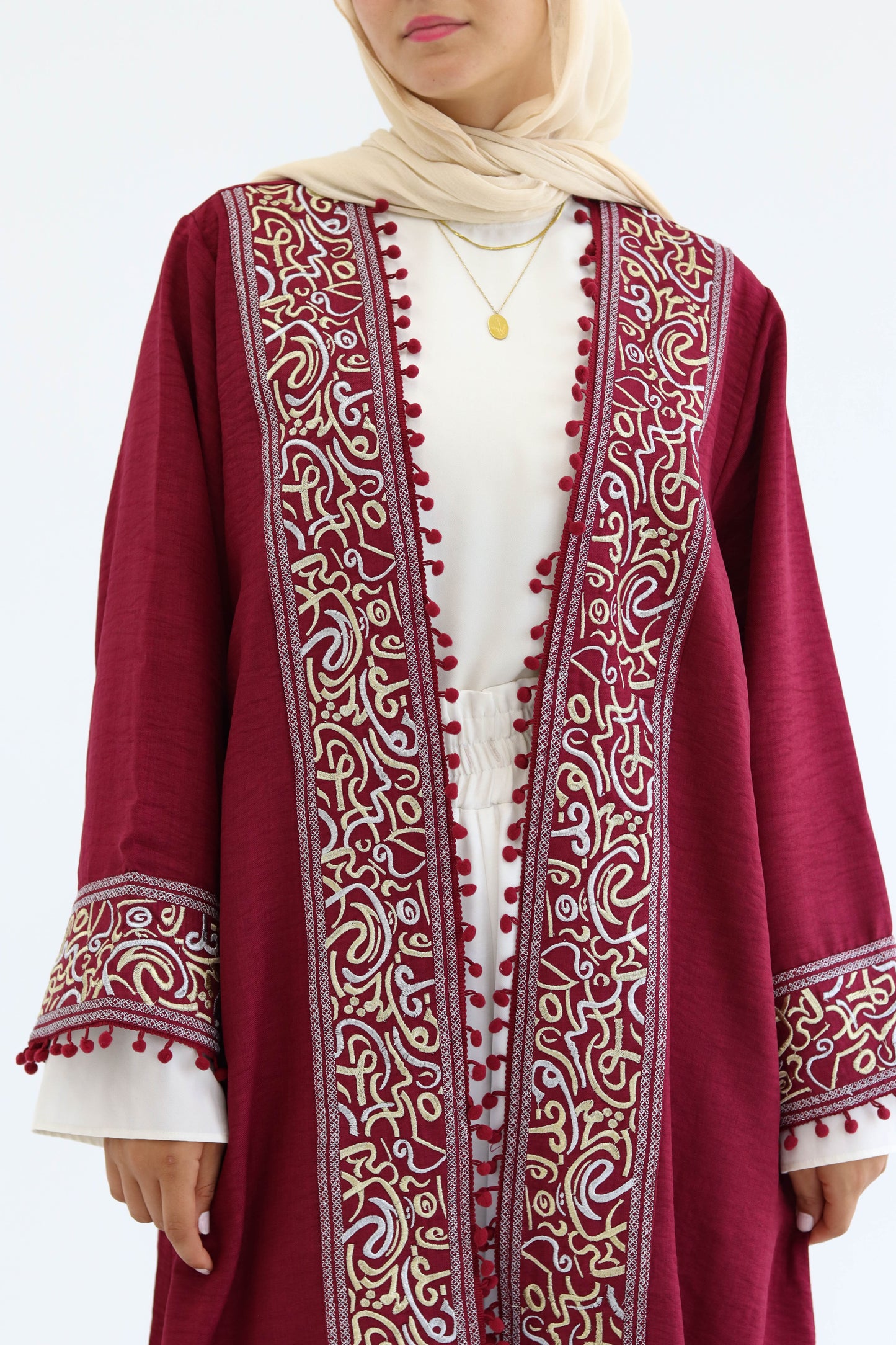 Qamar AlZaman Abaya in Burgendy