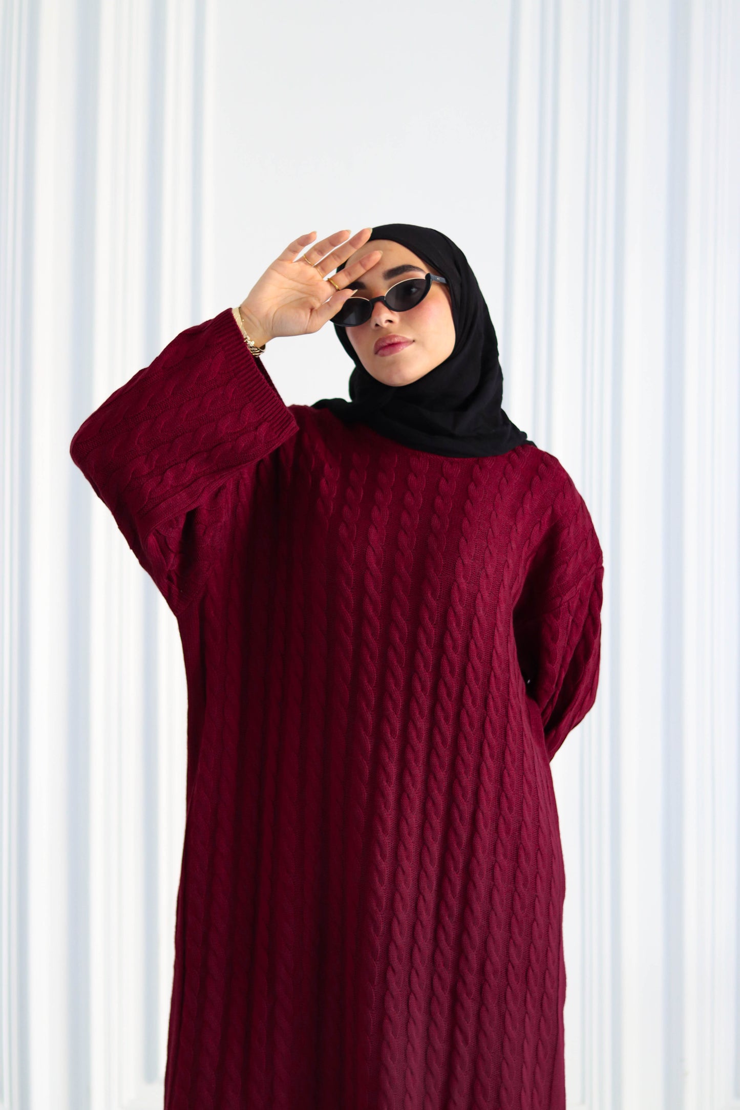 Braided Winter Dress in Burgundy