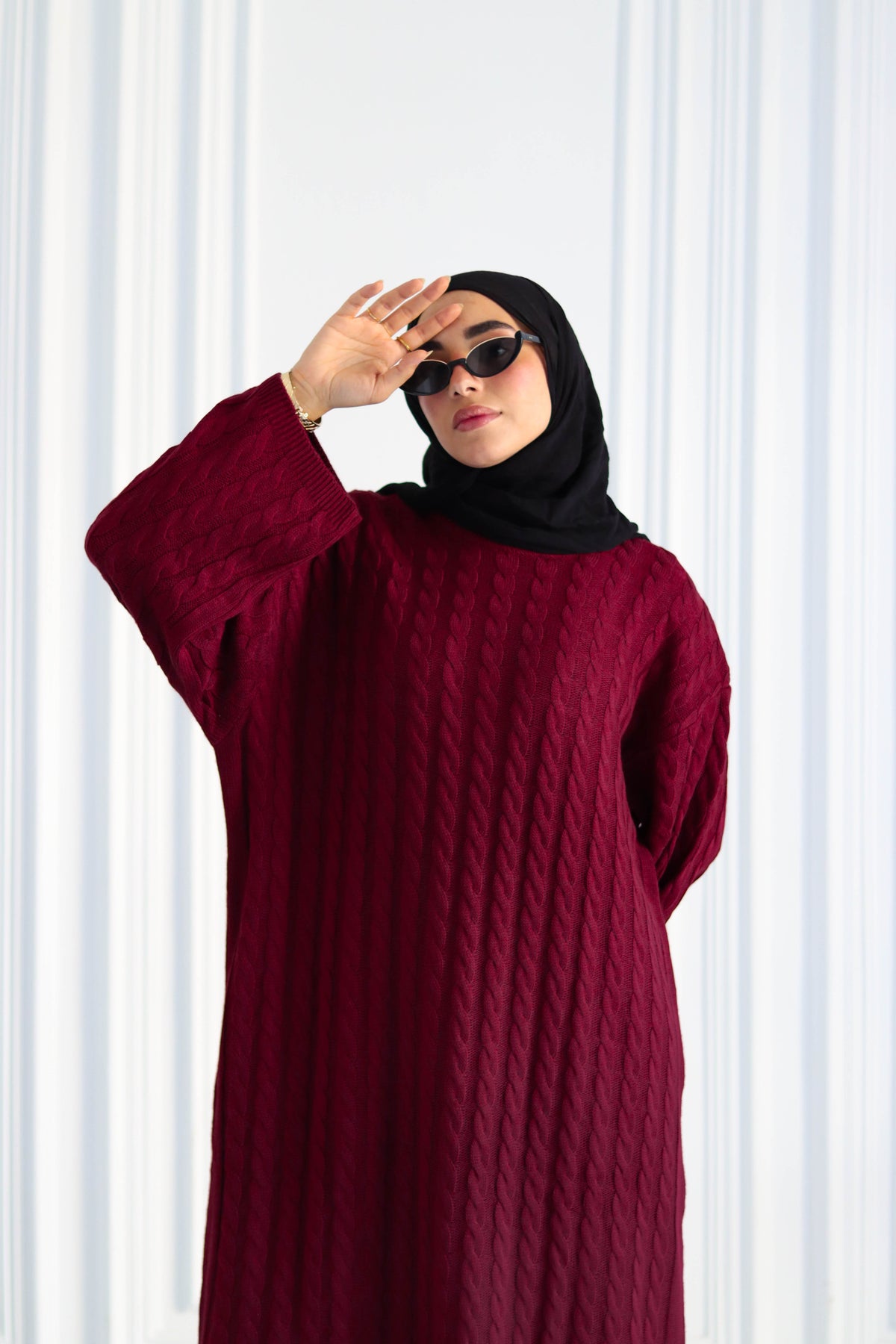 Braided Winter Dress in Burgundy