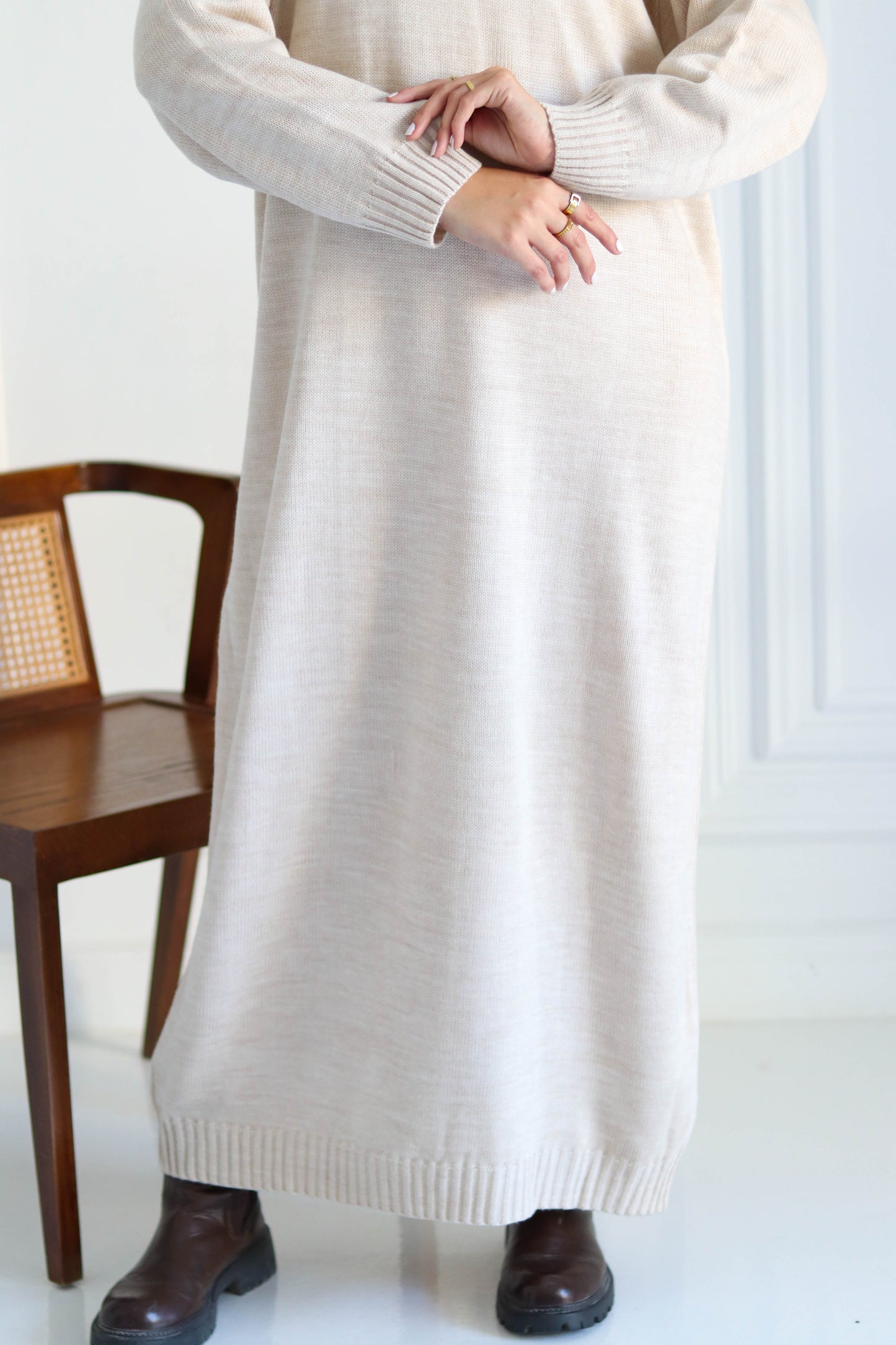 Knitted Winter Dress in Beige