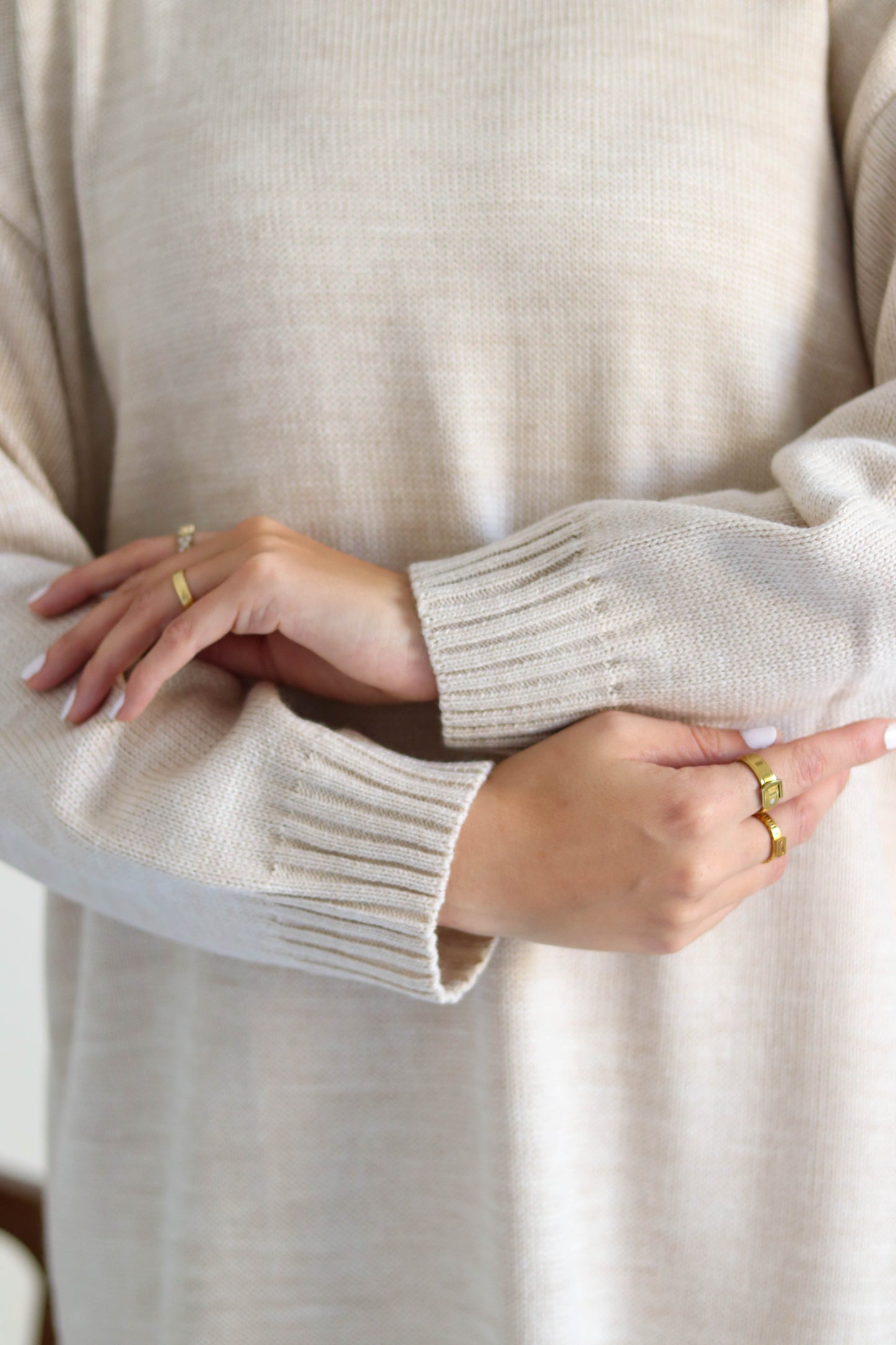 Shawl & Knitted Winter Dress Set in Beige