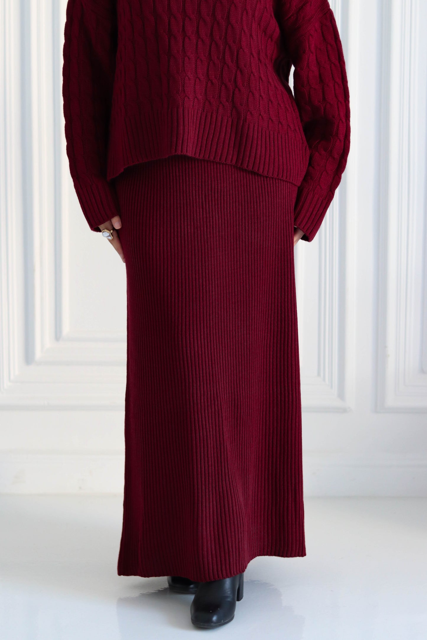 Winter Bundle (Wool Shawl + Wool Skirt) in Burgundy