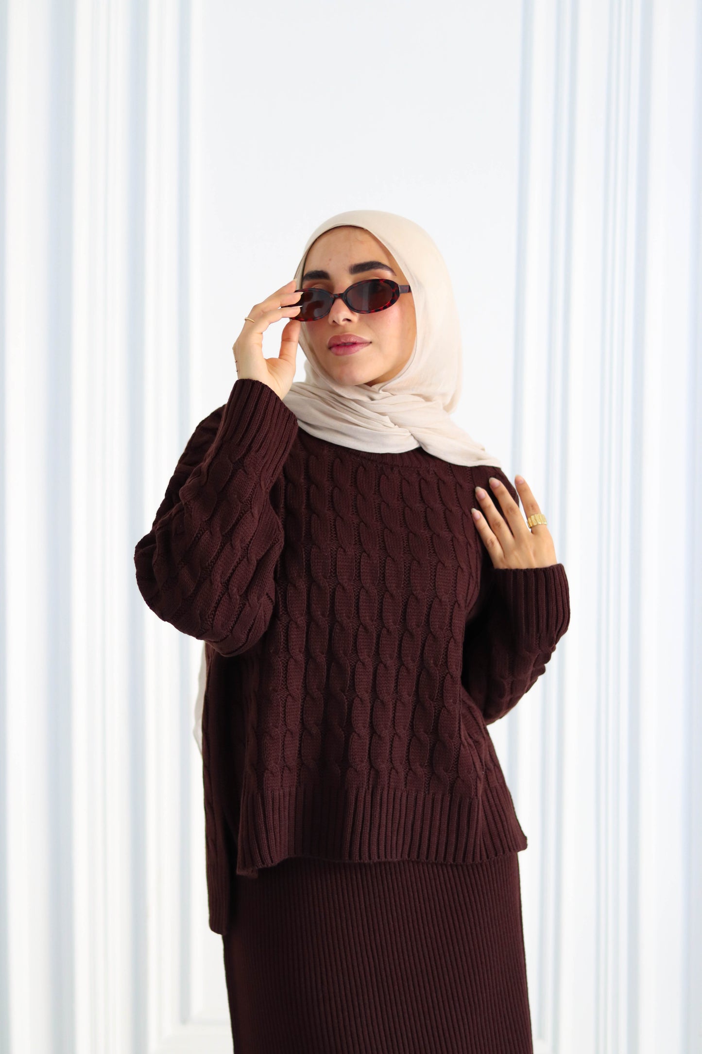 Braided Winter Set in Brown (Tunic and skirt)