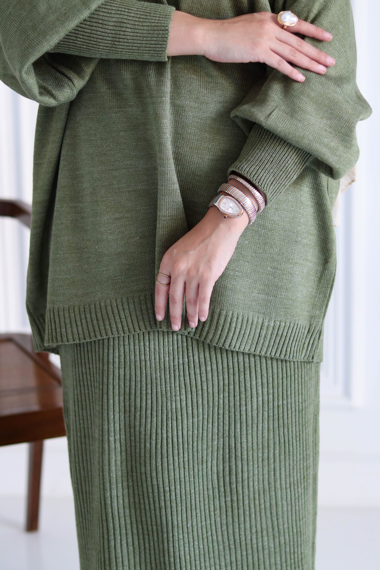 Plain Winter Set in Olive (Tunic and skirt)