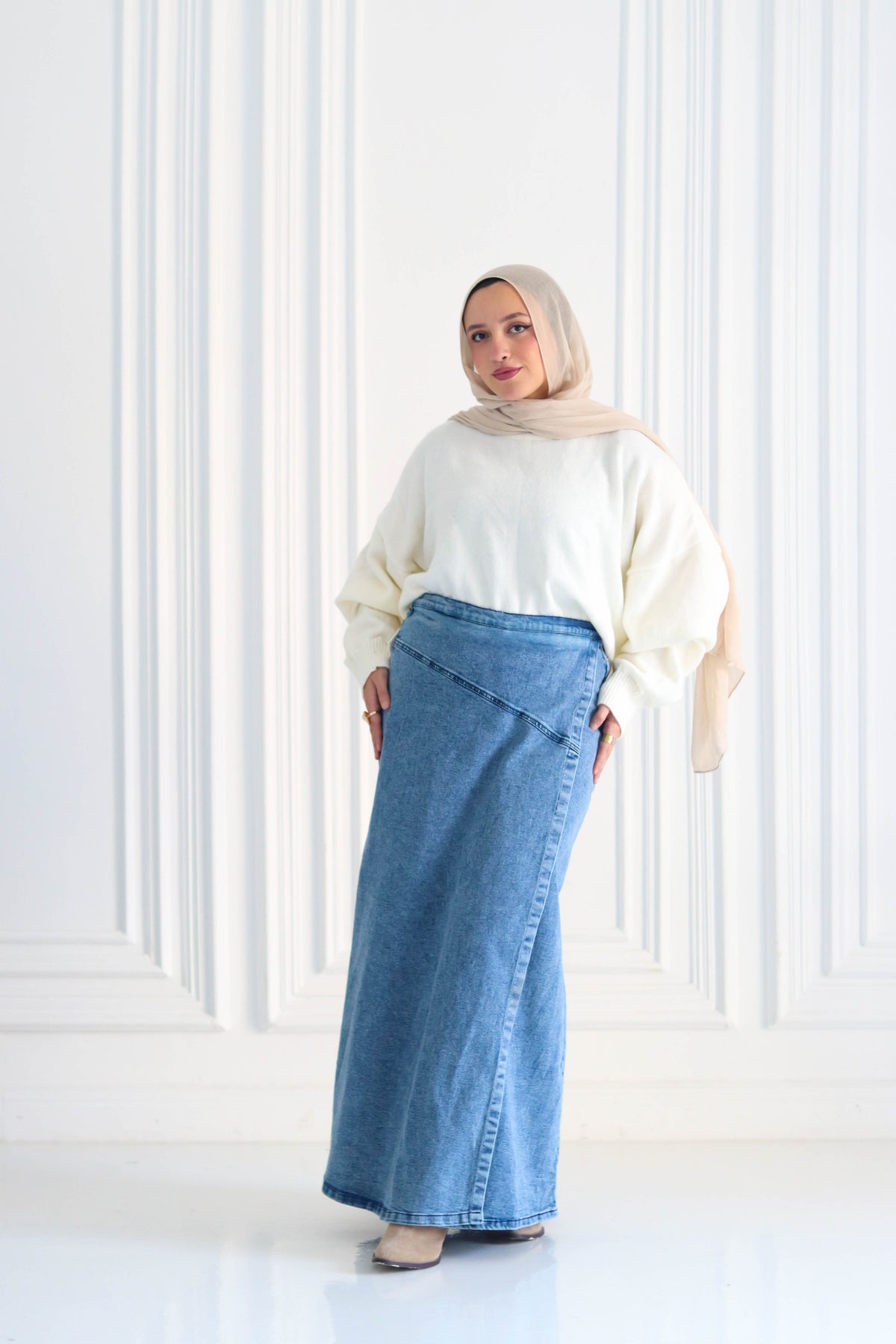 Denim A-Line Skirt in Light Blue