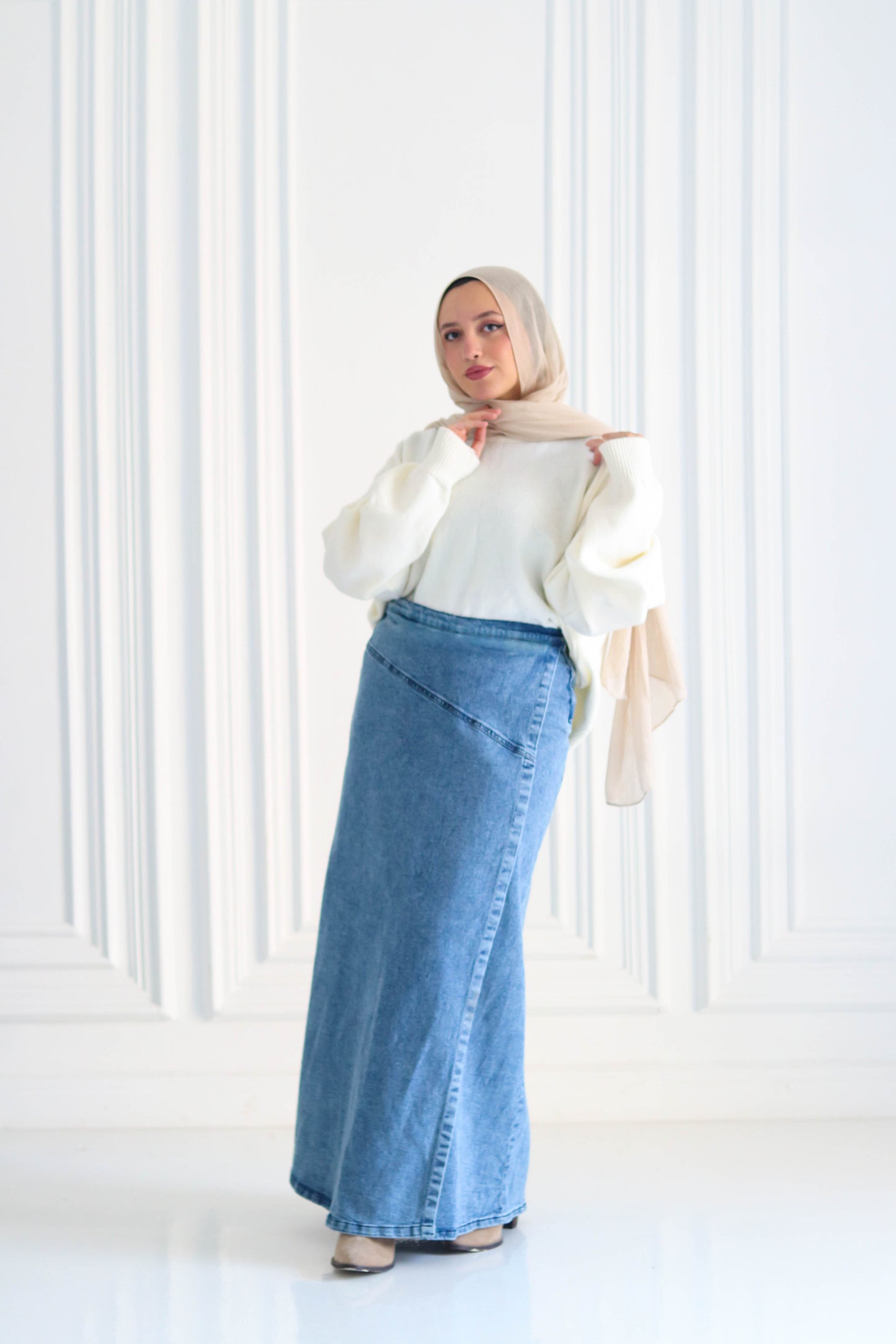 Denim A-Line Skirt in Light Blue