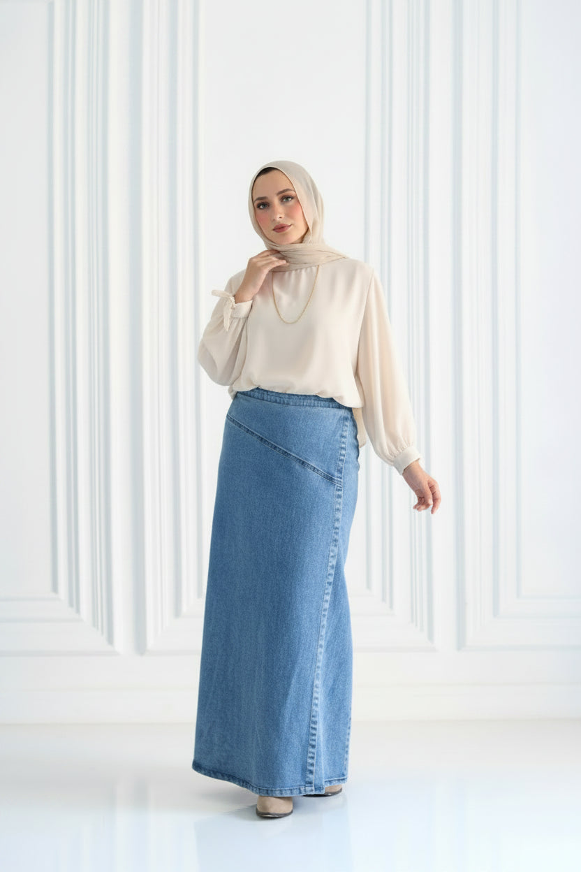 Denim A-Line Skirt in Light Blue