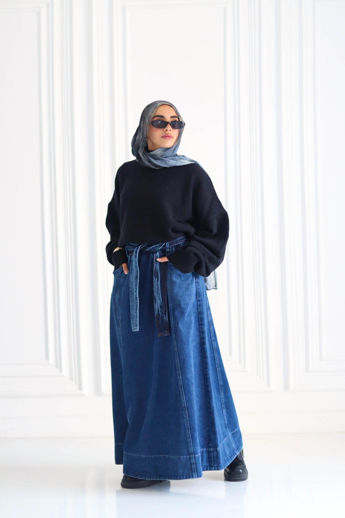 Denim Cloush Skirt in Blue