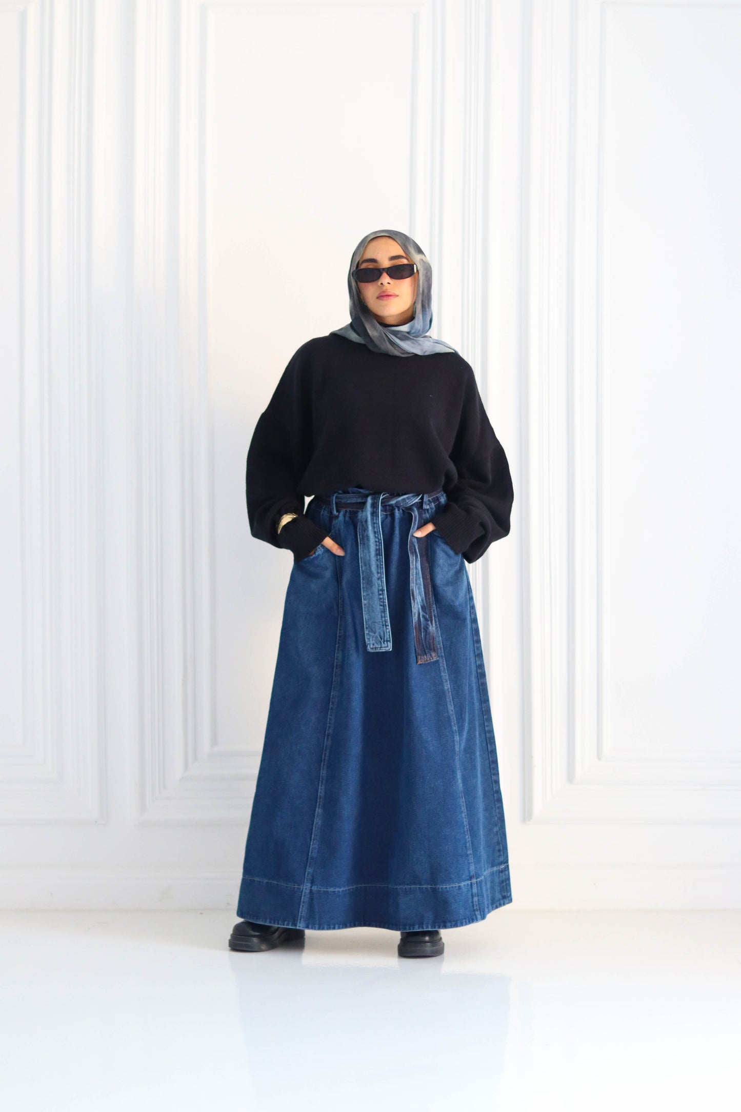 Denim Cloush Skirt in Blue