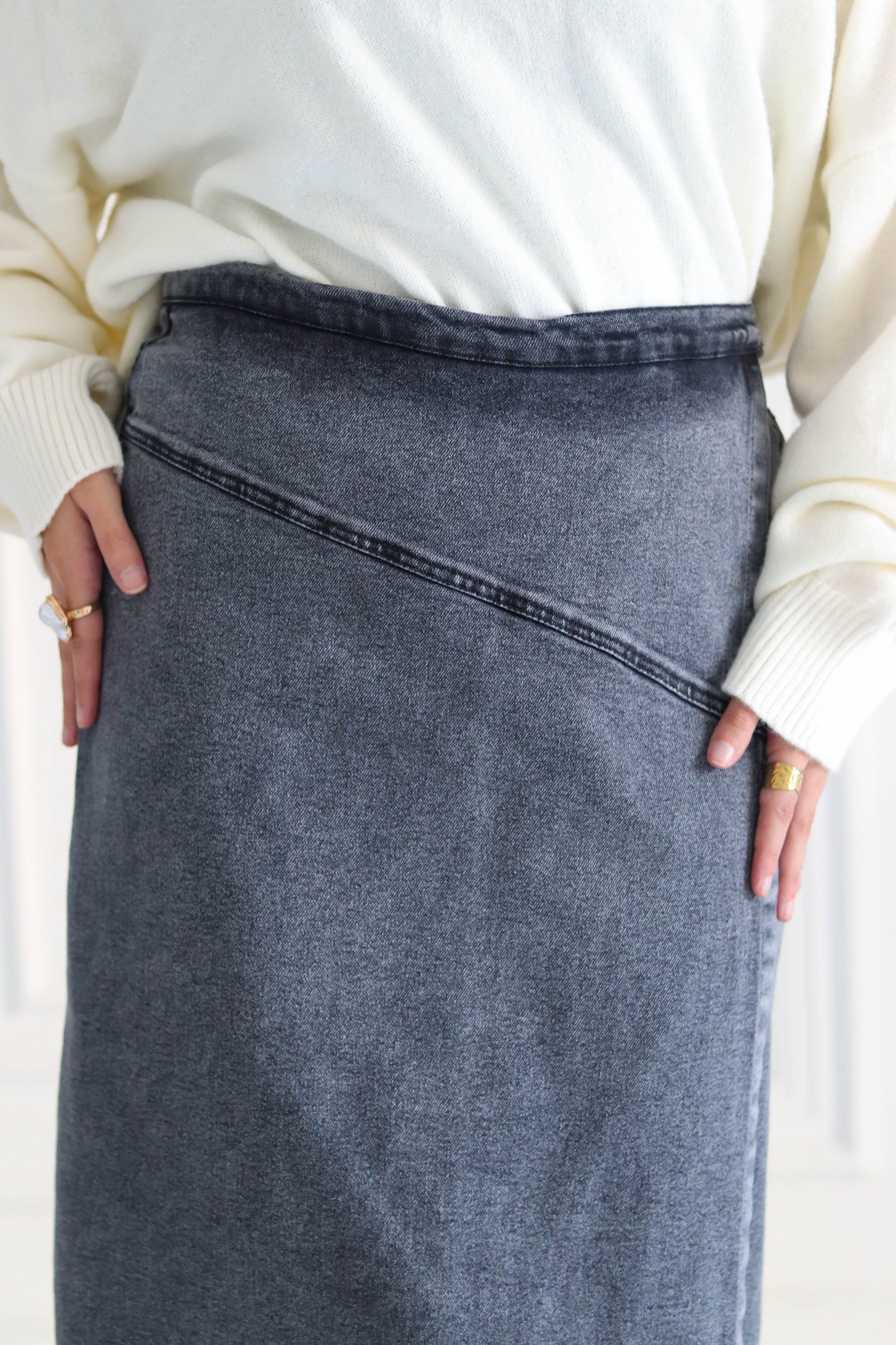 Denim A-Line Skirt in Gray