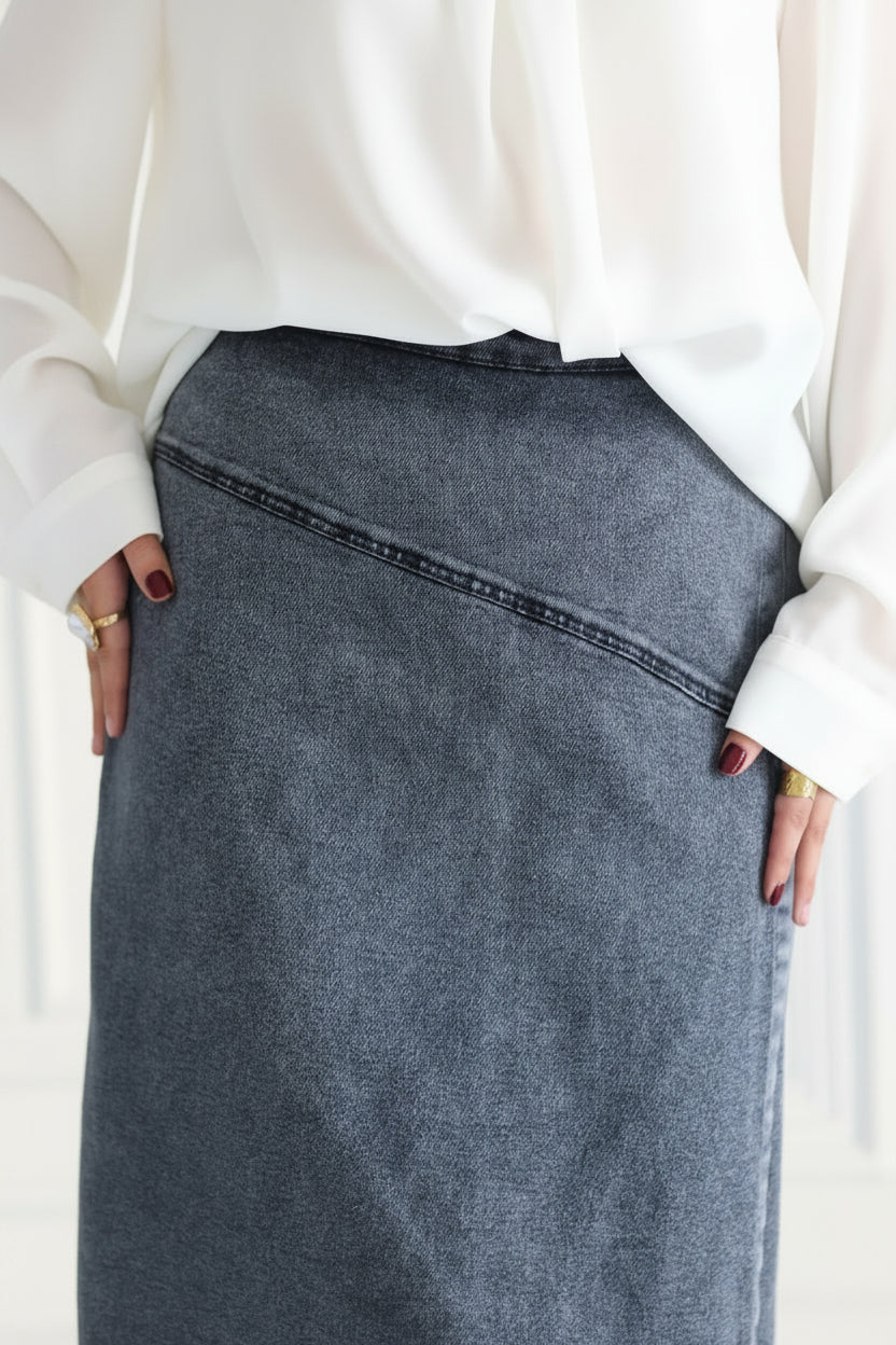 Denim A-Line Skirt in Gray