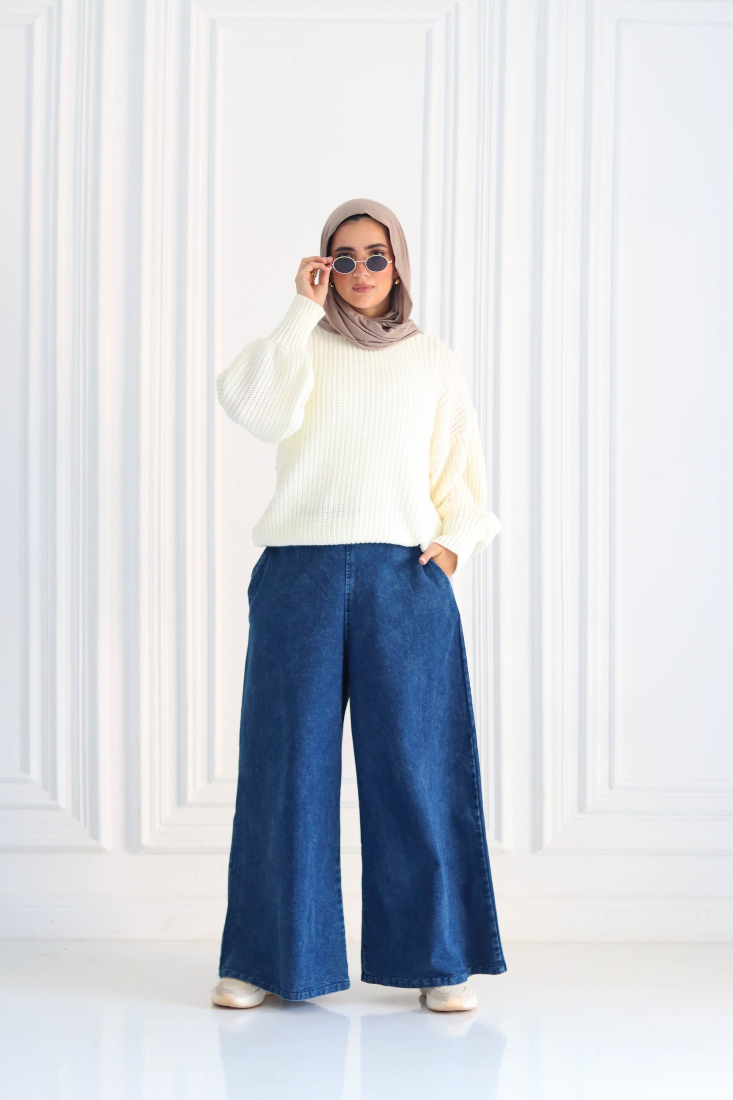 Denim Wide Leg Pants in Blue