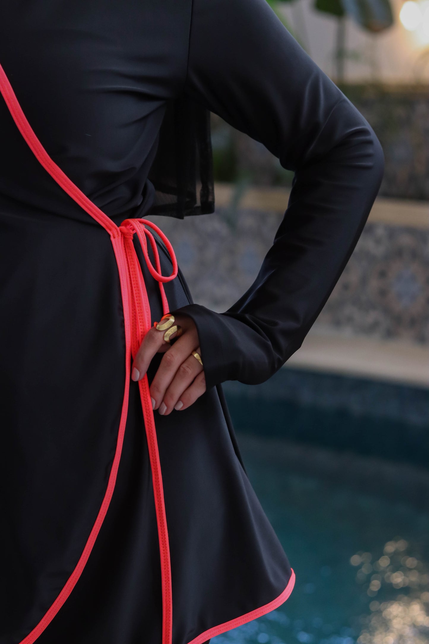 Black Burkini with Fuchsia Details with Chiffon Skirt (4 pieces)