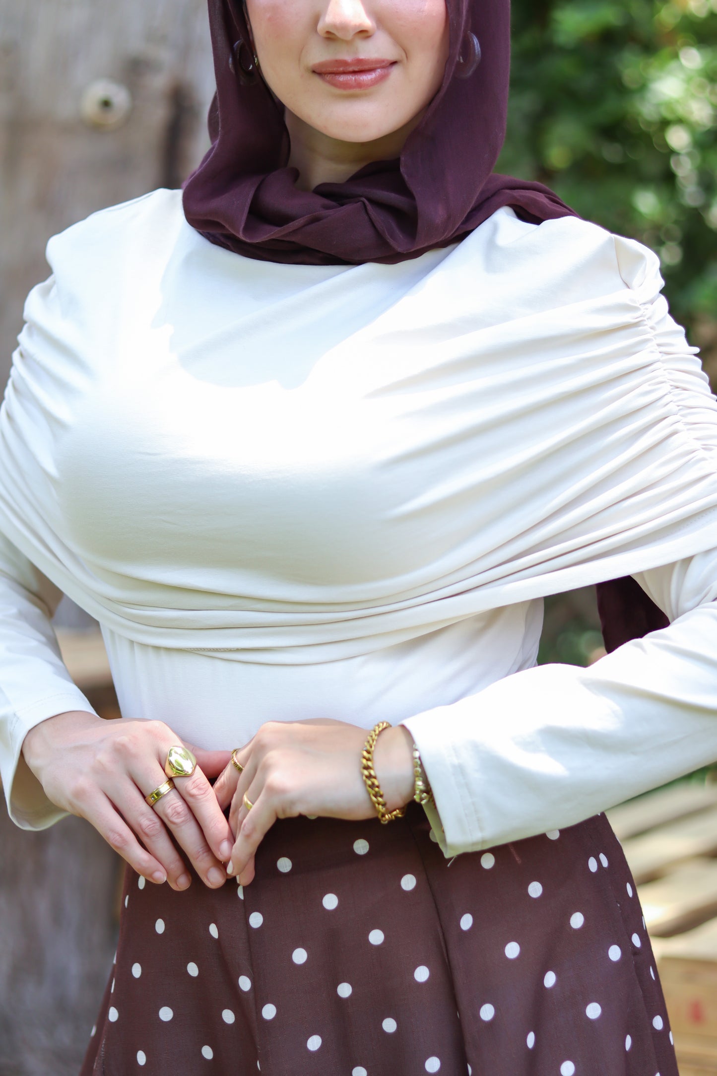 Soft Line Draped Top in Beige
