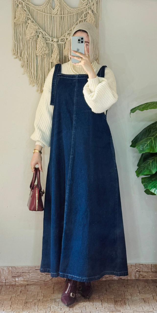 Salopette Jeans Dress in Dark Blue