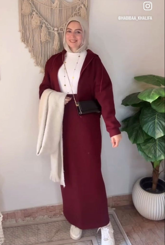 Casual Winter Set in Burgundy (jacket and skirt)