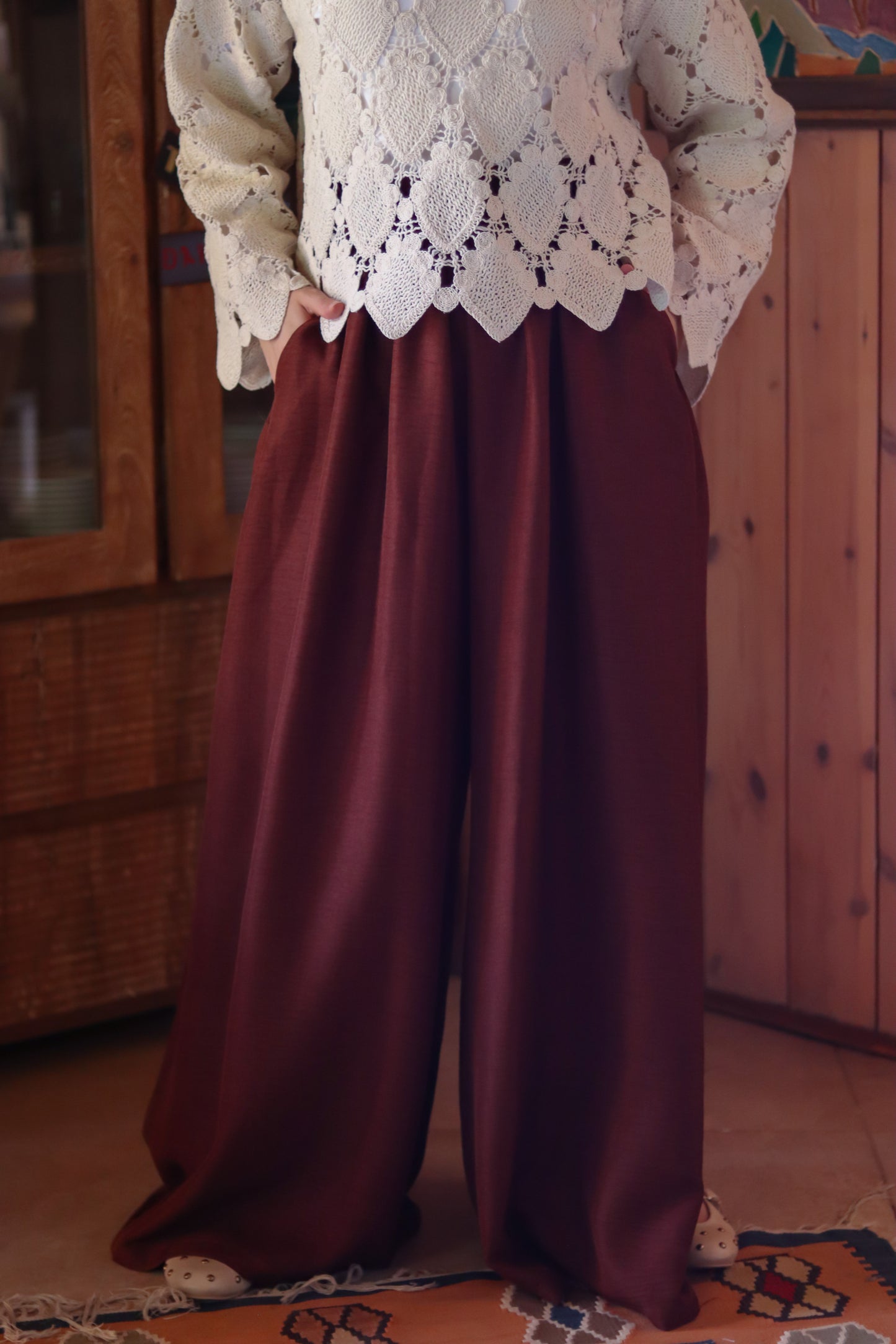 Wide Leg Linen Pants in Brown