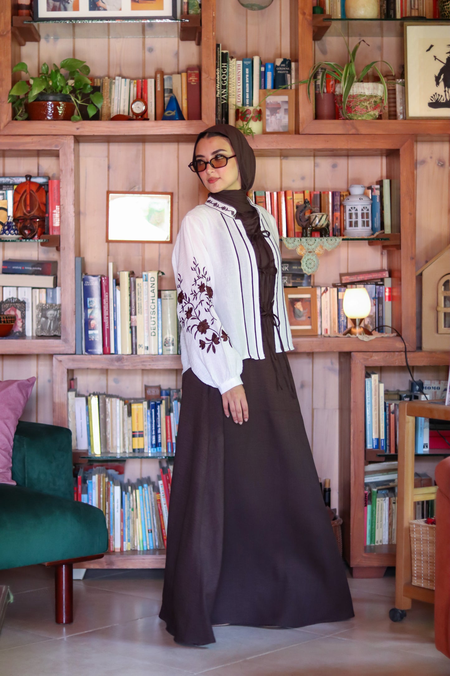 Embroidered Blouse in Brown