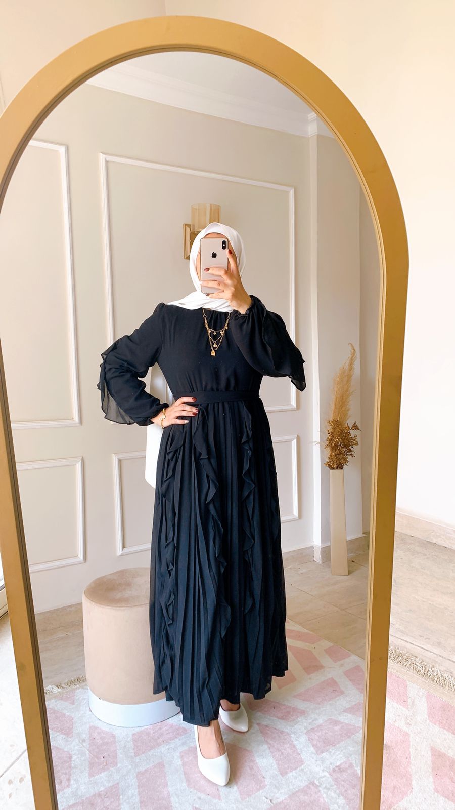 Classy Pleated Chiffon Dress in Black