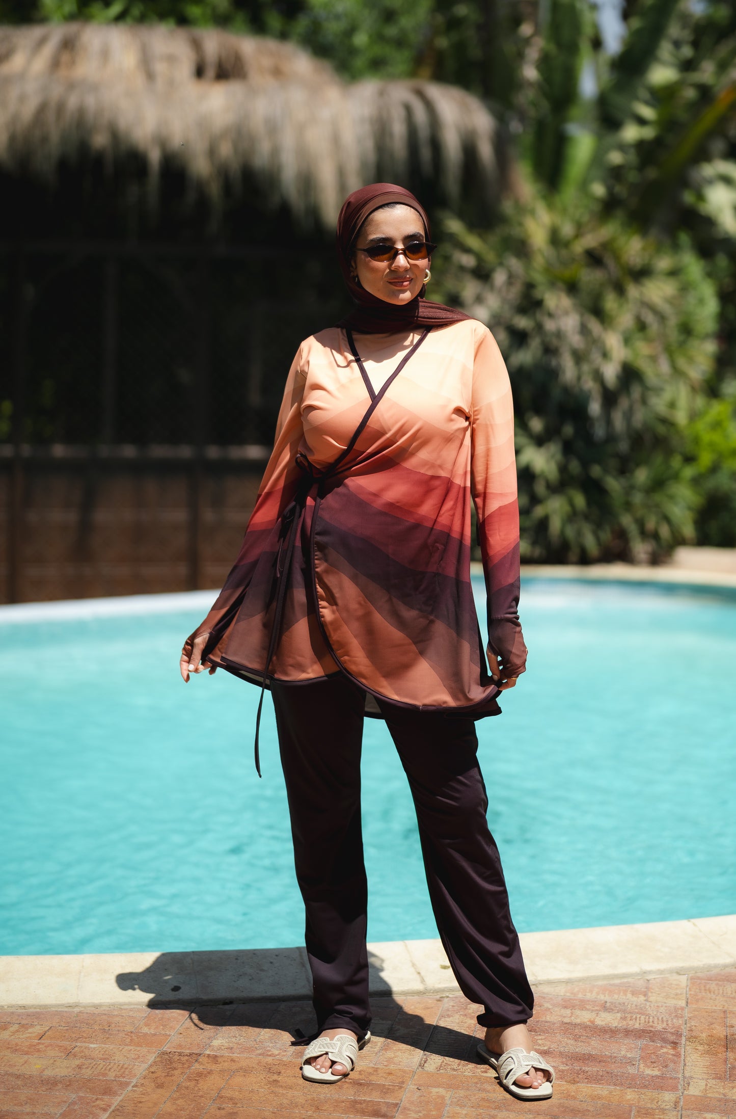 Colorful Ozel Burkini in Brown (with head cover)