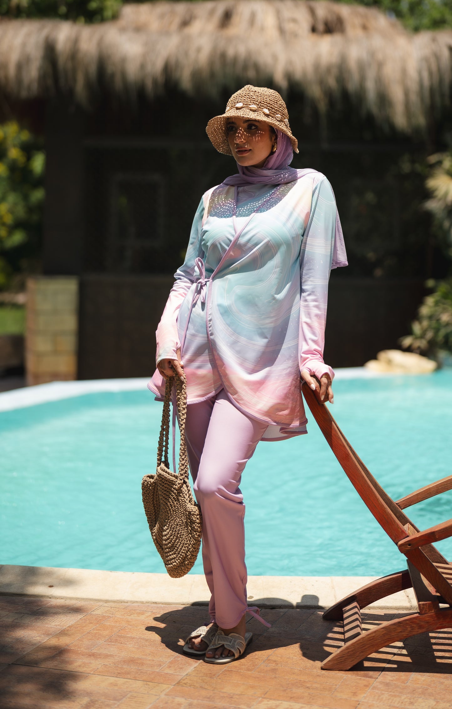 Colorful Ozel Burkini in Pink (with head cover)