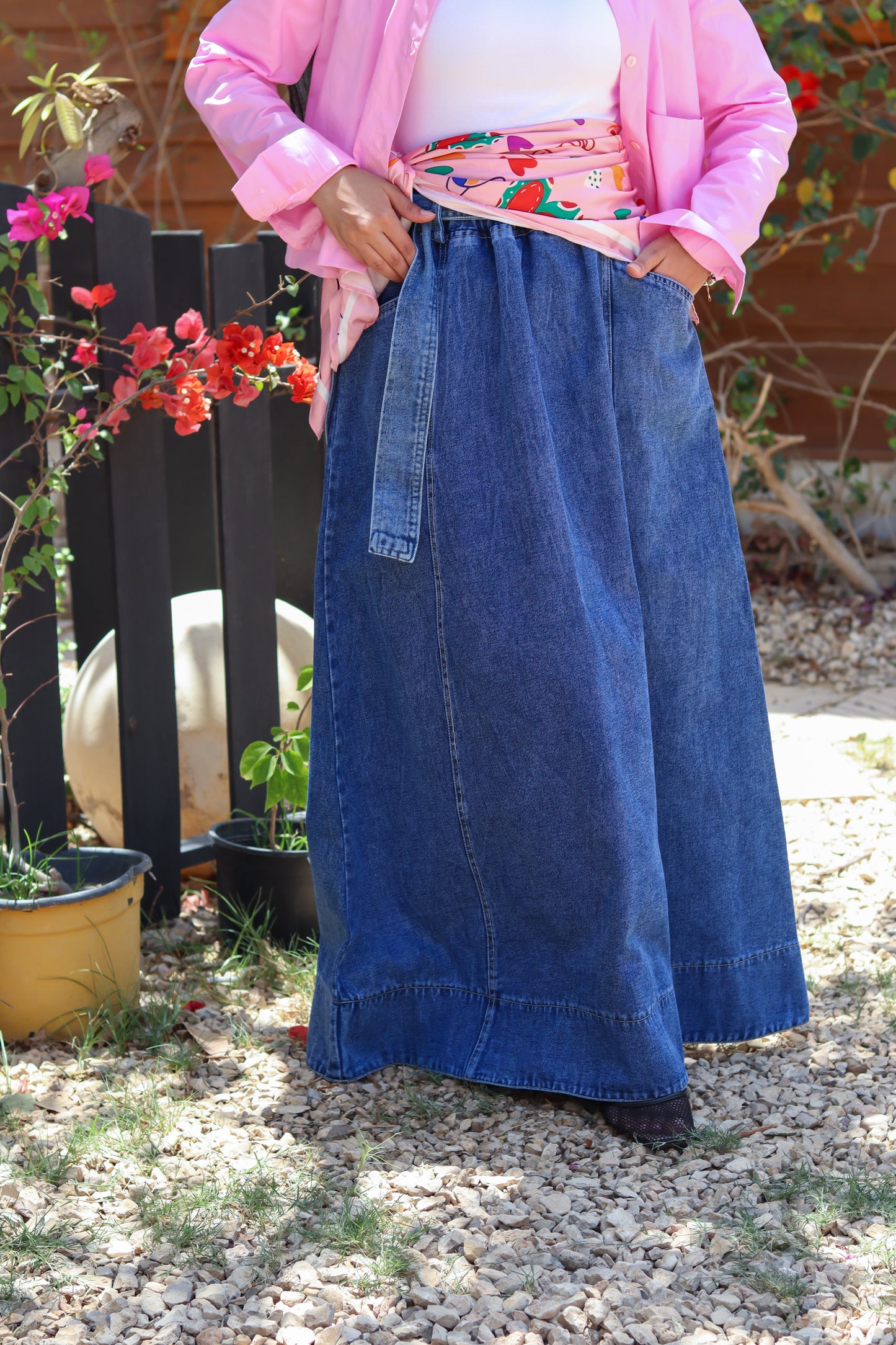 Denim Cloush Skirt in Blue