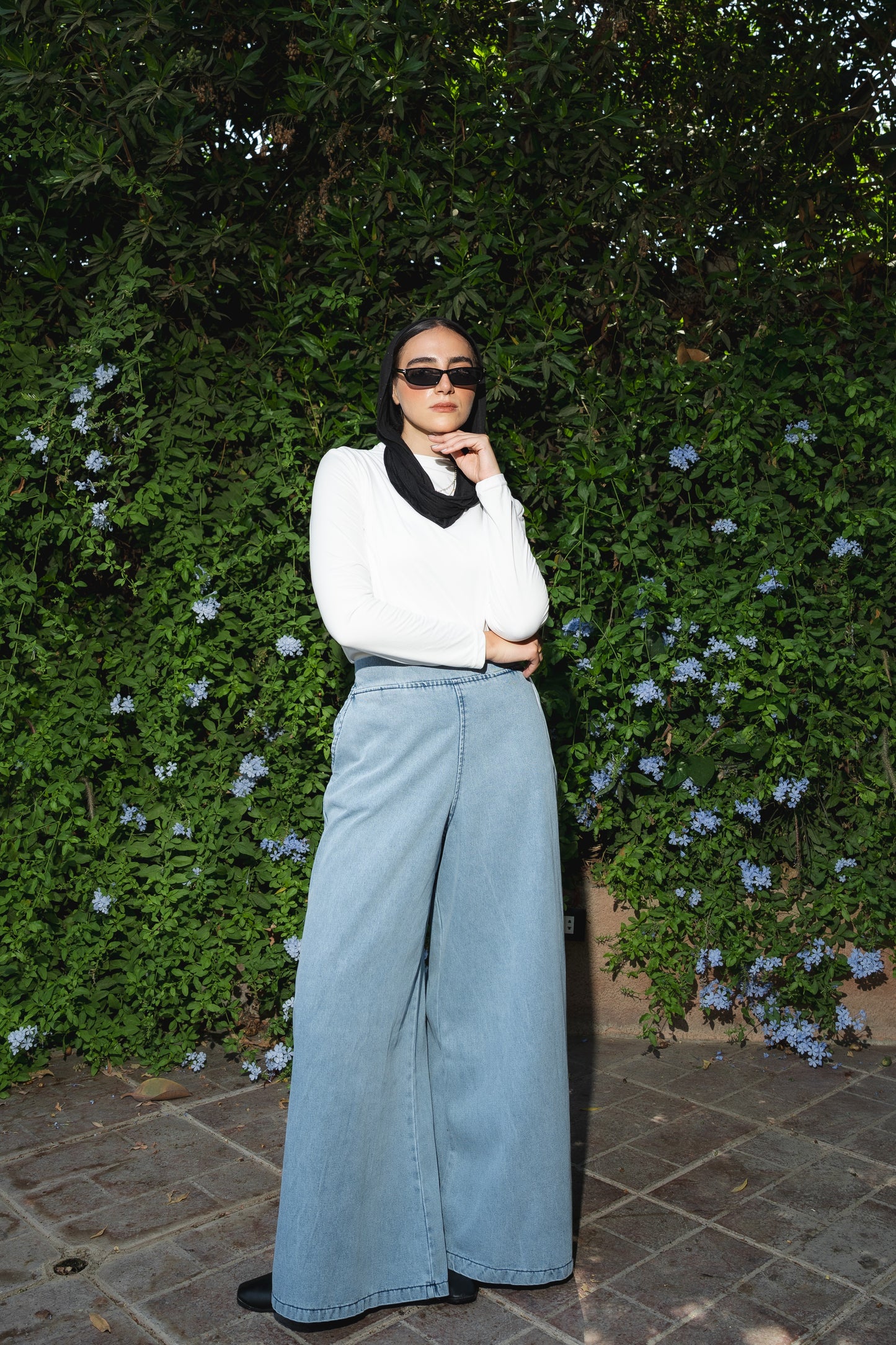 Denim Wide Leg Pants in Light Blue