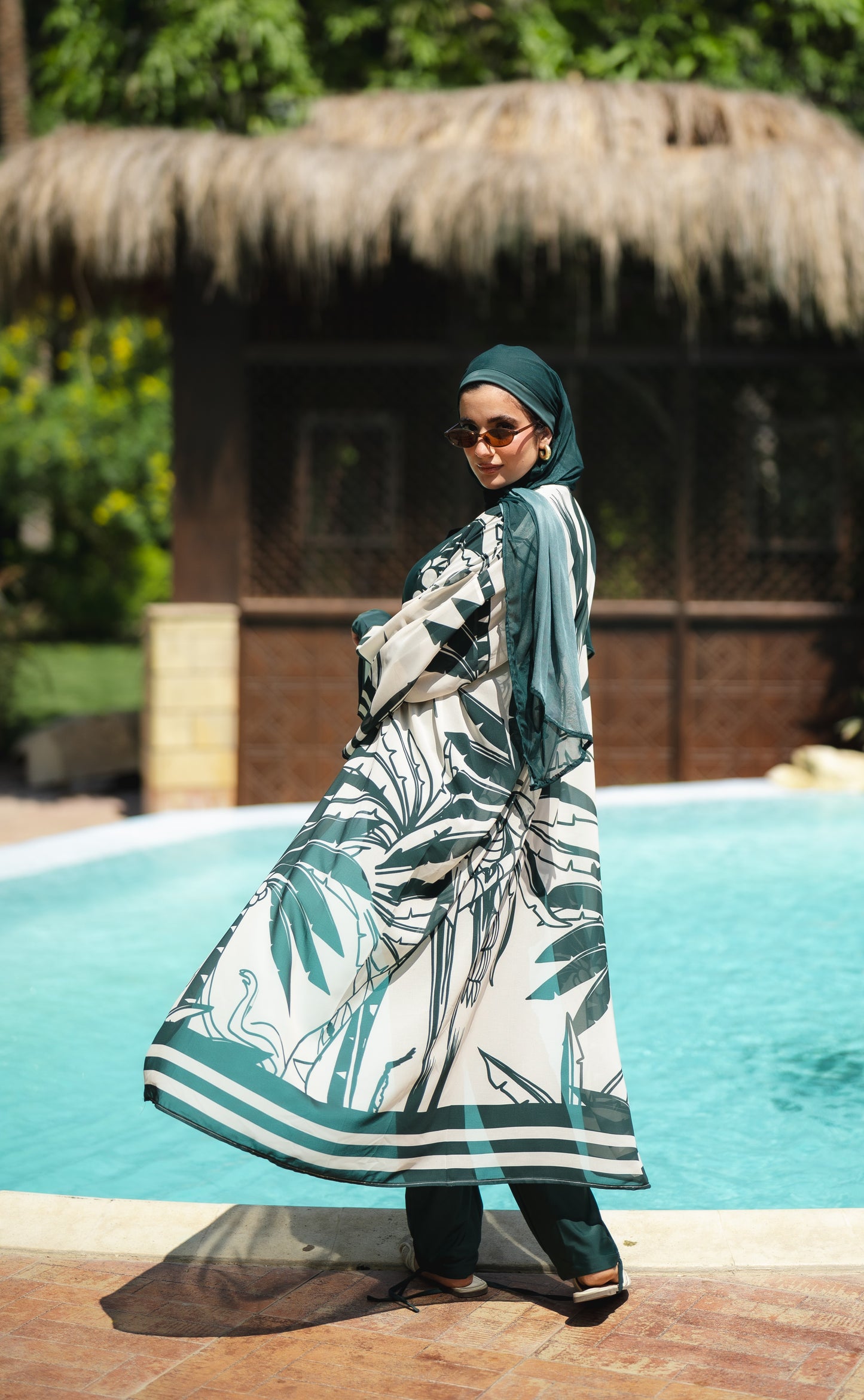 Palm Chiffon kimono in Green