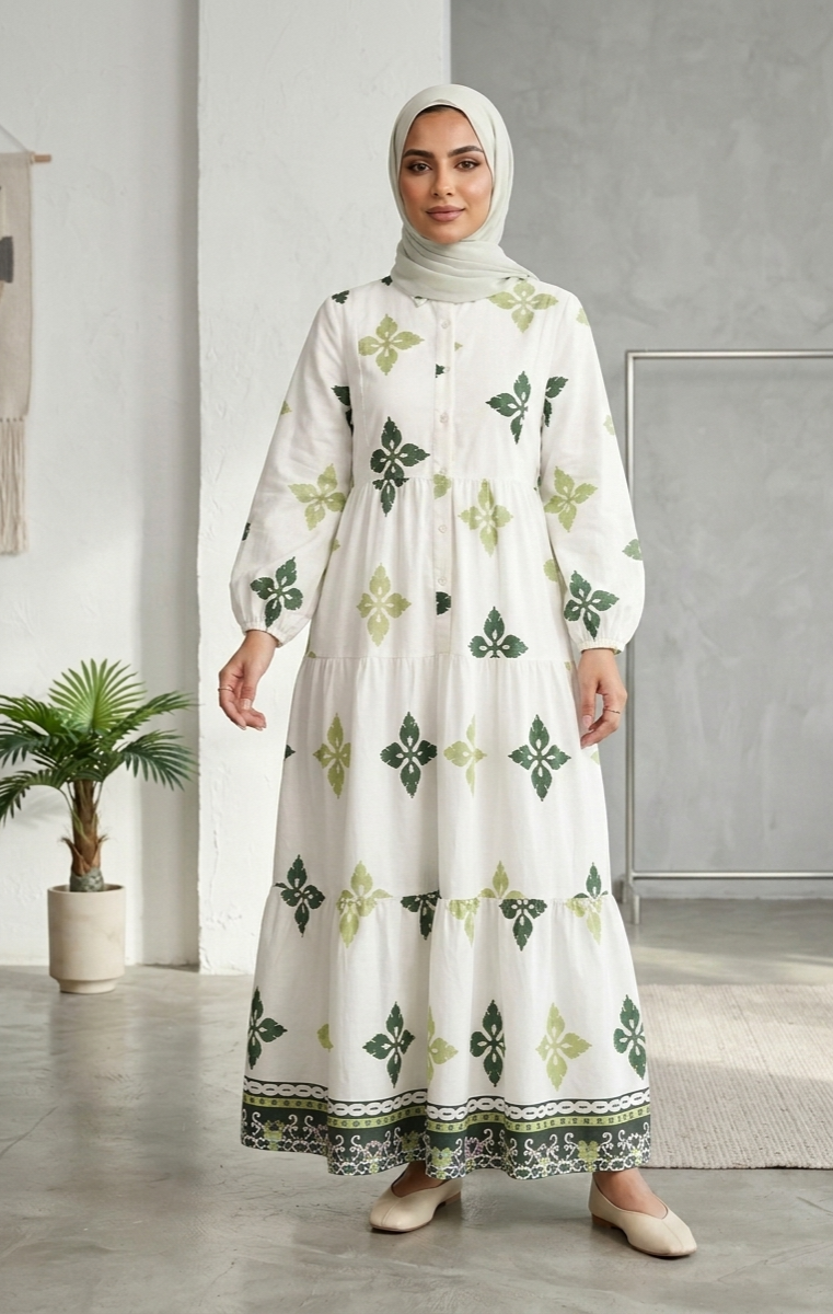 Summer Days Dress in Green n Beige
