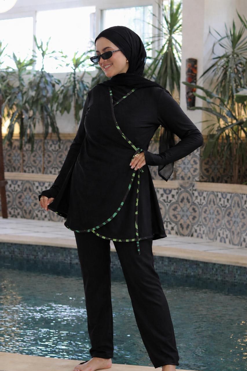 Black Burkini with African Details (2 pieces)