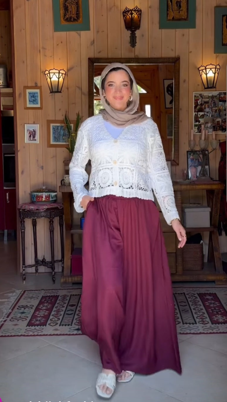 Bundle of Crochet Cardigan with Burgundy Wide leg Pants