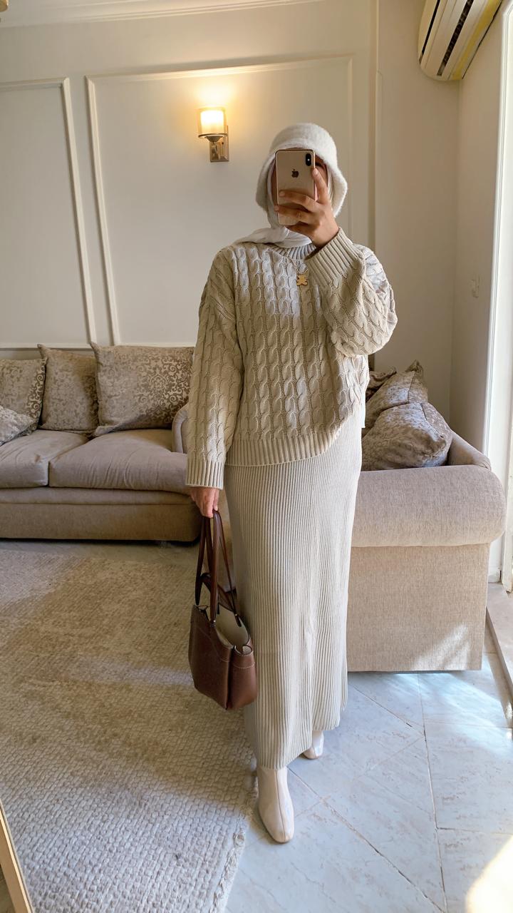 Braided Winter Tunic in Beige