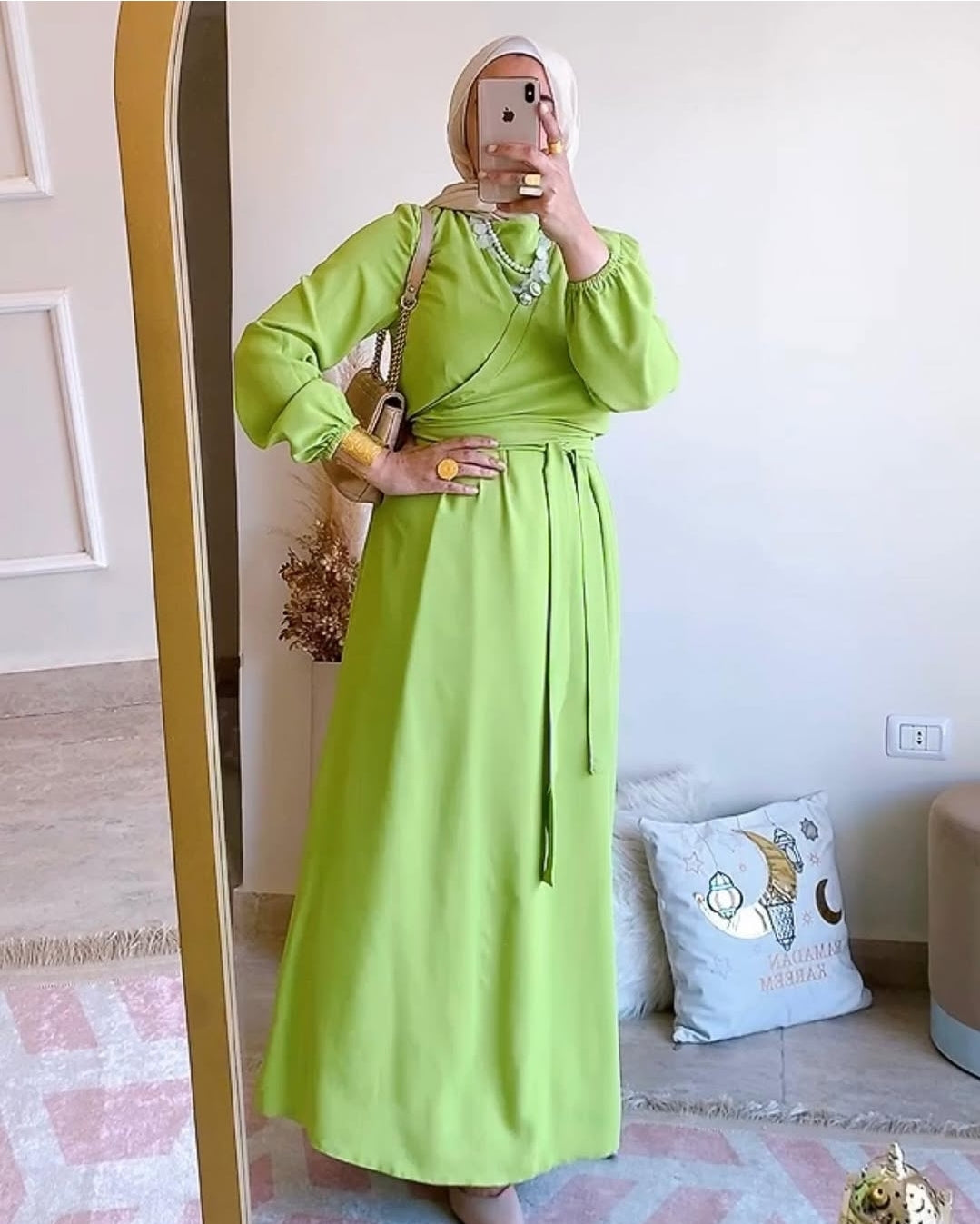 Criss-cross Silk Kiwi green Basic Dress