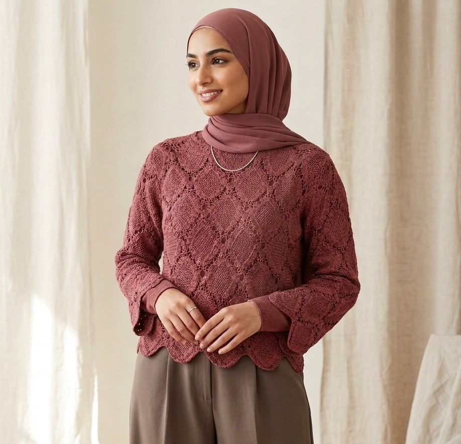 Ozel Crochet Top in Berry