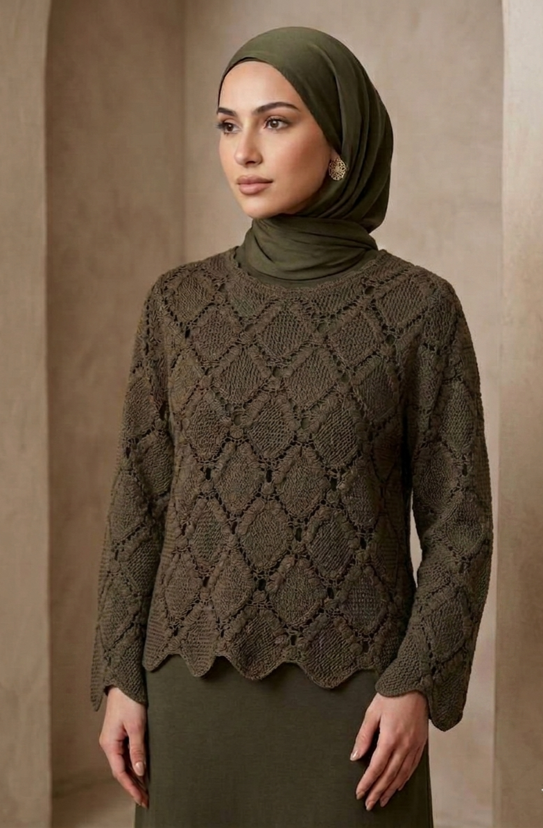 Ozel Crochet Top in Olive