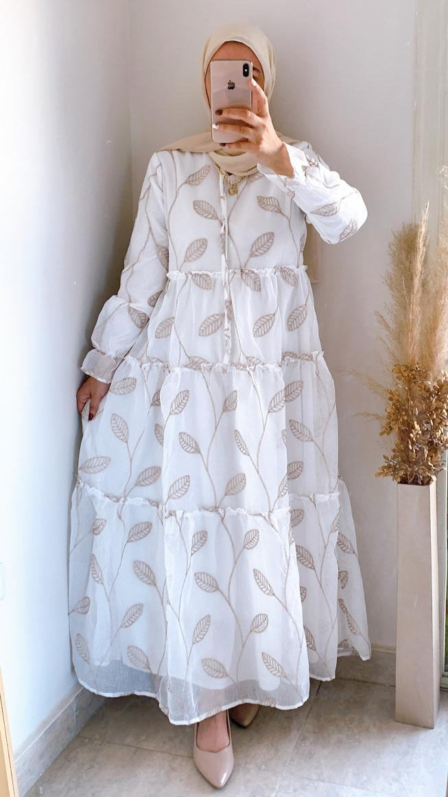 Elegant Beige Embroidered Dress