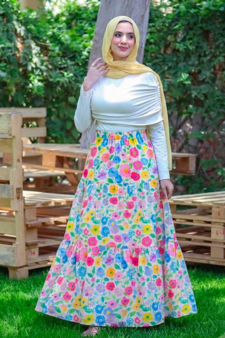 Bundle of Beige Draped Top and Floral Skirt