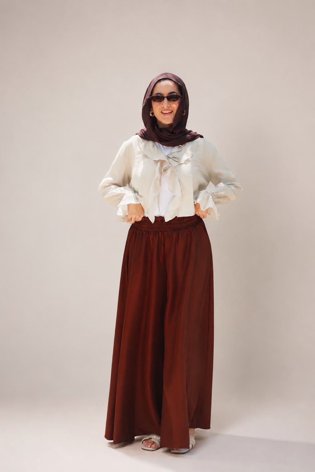 Solis Ruffle Top in Beige