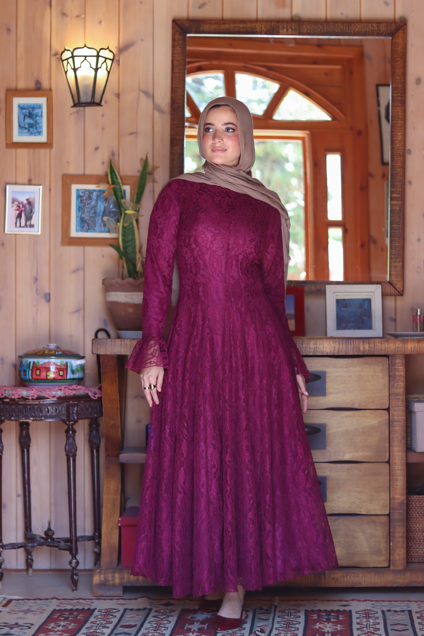 Valencia Lace Gown in Berry