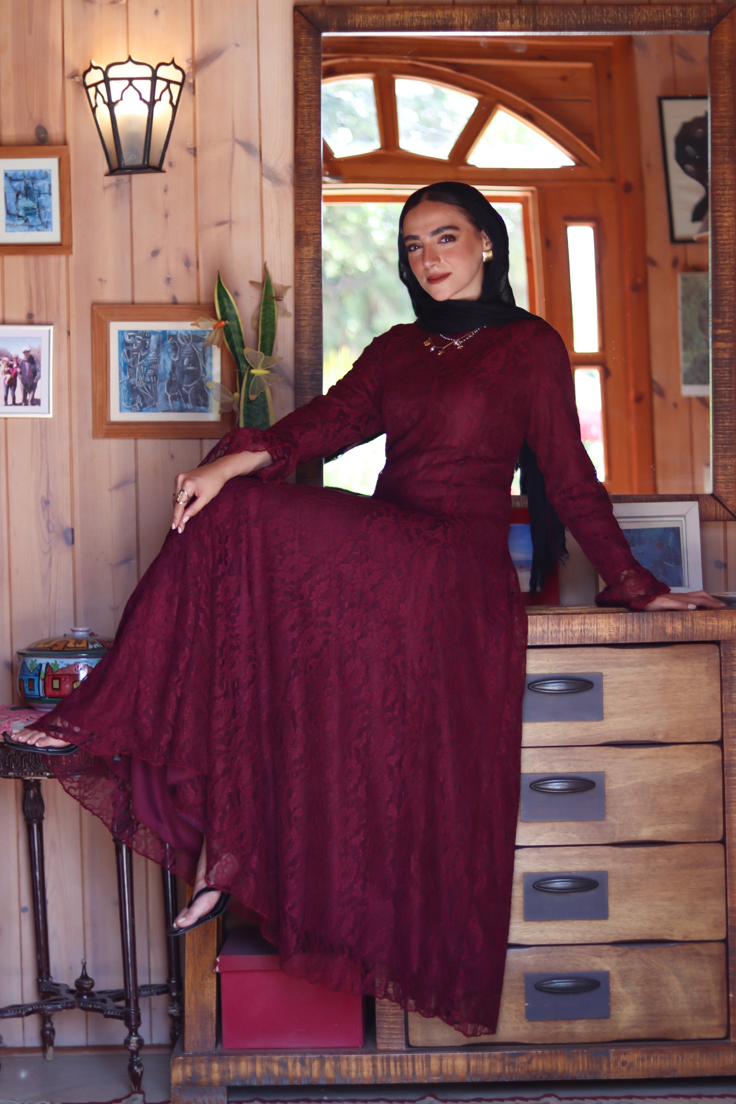 Valencia Lace Gown in Burgundy