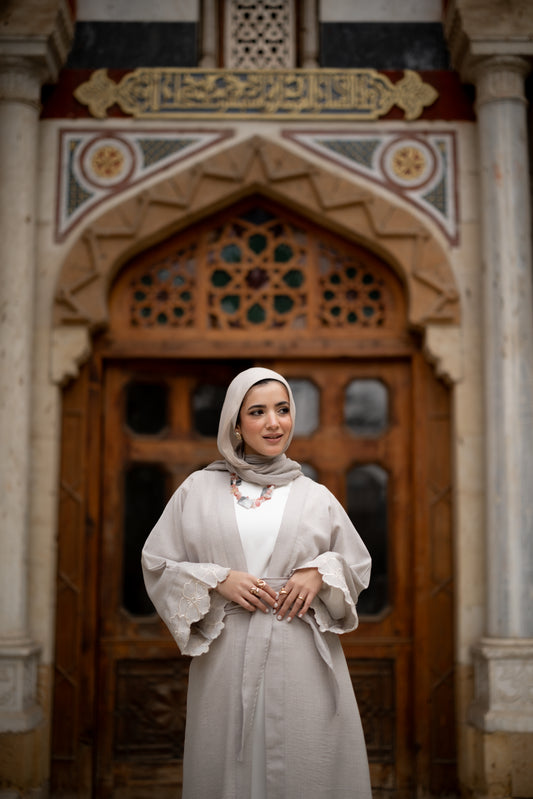 Floral Embroidered Abaya in Grey